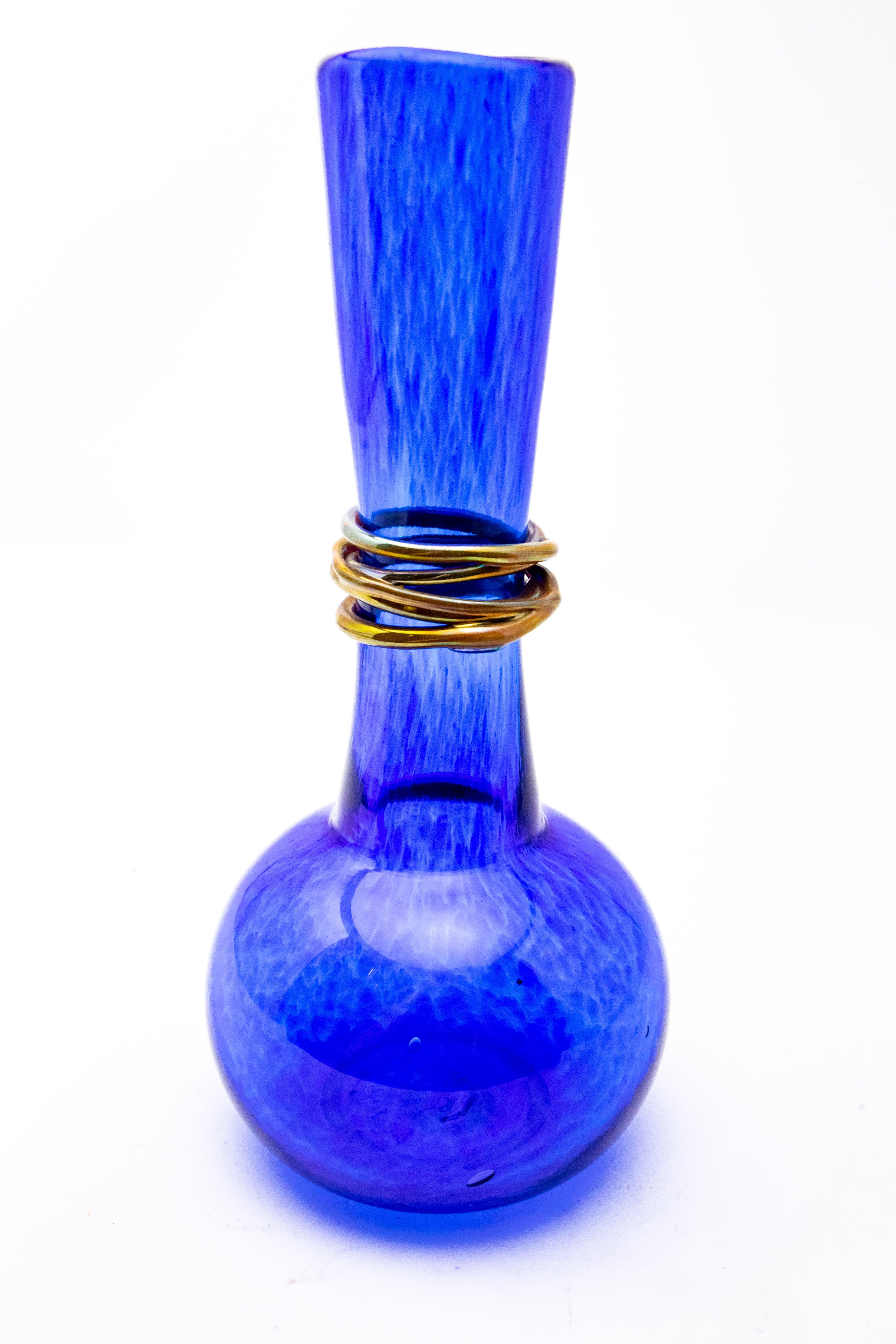 Blown Glass Cobalt Blue Bud Vase, 2004 by Ignis For Sale