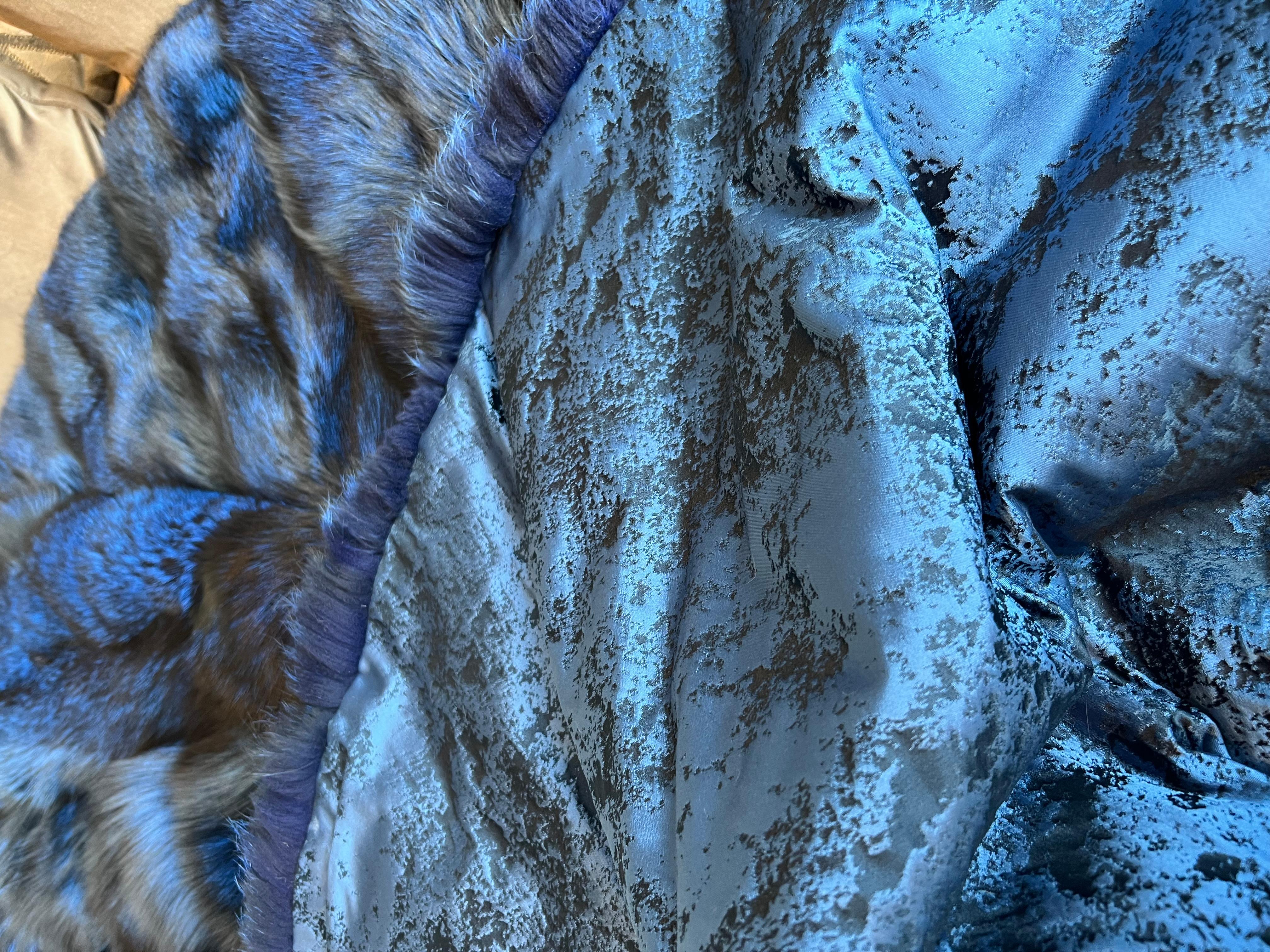 Contemporary Cobalt Blue Canadian Fox Fur Throw Blanket For Sale