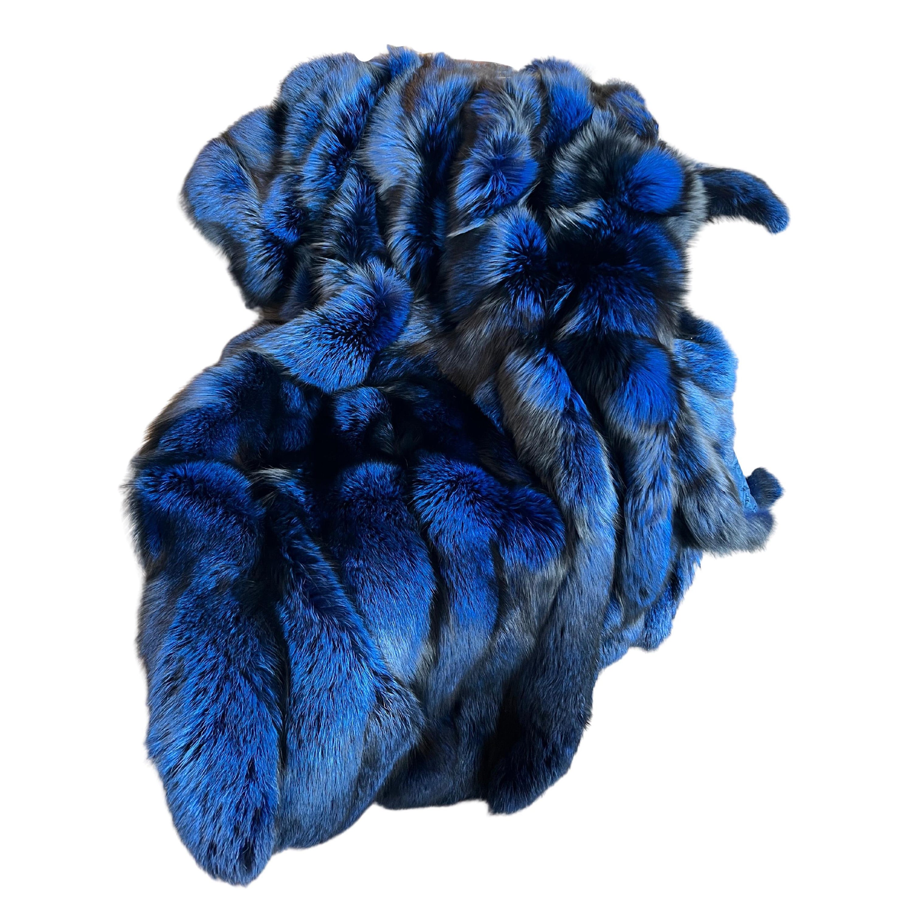 Cobalt Blue Canadian Fox Fur Throw Blanket