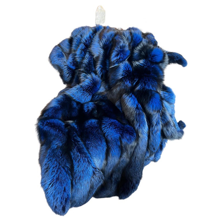 Cobalt blue Canadian fox fur throw blanket For Sale at 1stDibs