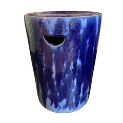 Cobalt Blue Ceramic Glazed Round Pair of Garden Stools, China, Contemporary