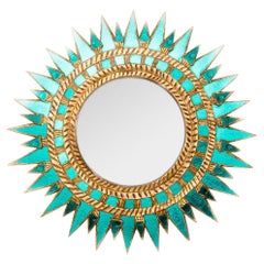 Cobalt Blue Colored Glass Mirror in the Manner of Line Vautrin