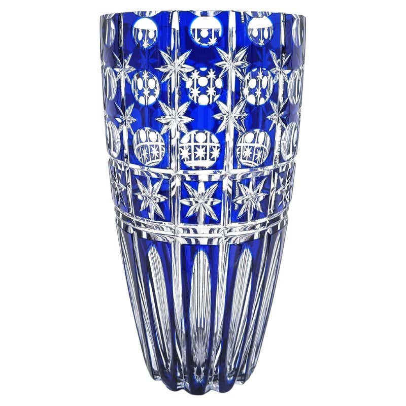 Antique Moser Bohemian Crystal Cobalt Blue to Clear Vase For Sale at ...