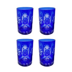 Cobalt Blue Cut Crystal Pitcher and Tumbler Glassware Set of 5 after Baccarat