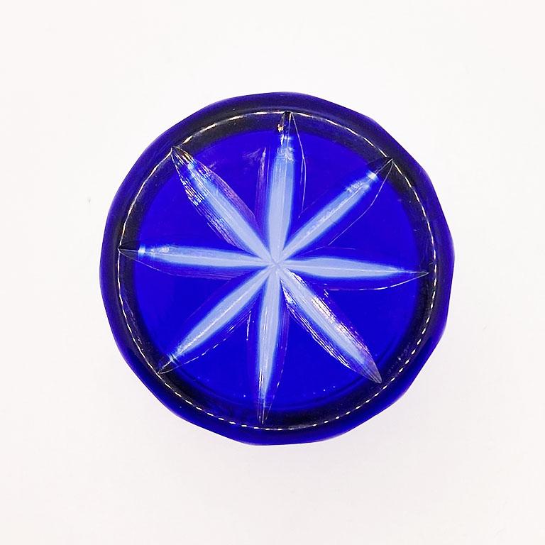 Czech Cobalt Blue Cut Crystal Pitcher and Tumbler Glassware Set of 5 after Baccarat