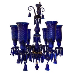 Cobalt Blue Cut Glass Chandelier Attributed to Baccarat
