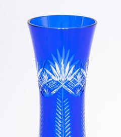 Cobalt Blue Cut Glass Flaring Vases, Pair
