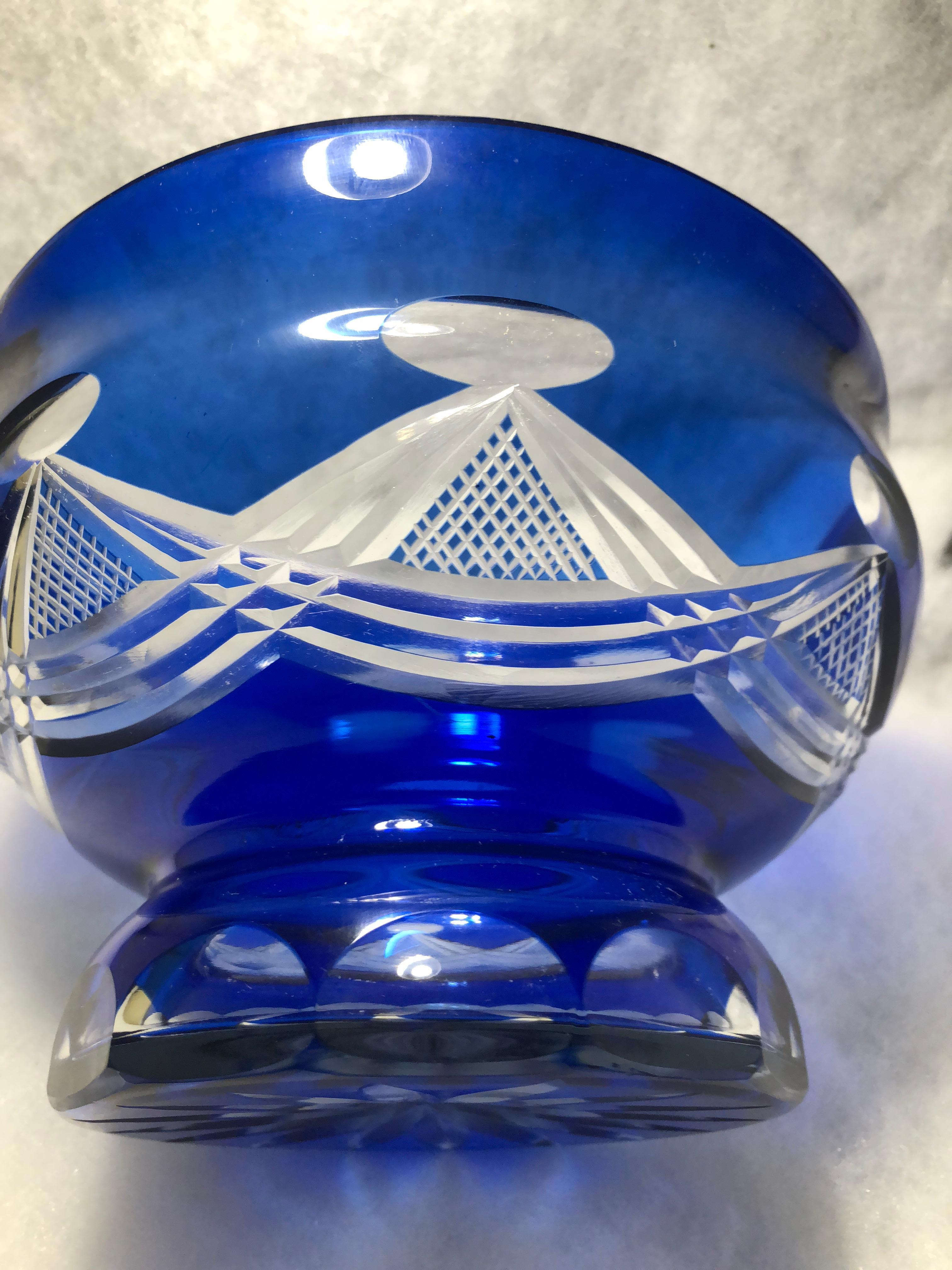 Unknown Cobalt Blue Cut to Clear Glass Bowl