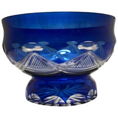 Cobalt Blue Cut to Clear Glass Bowl
