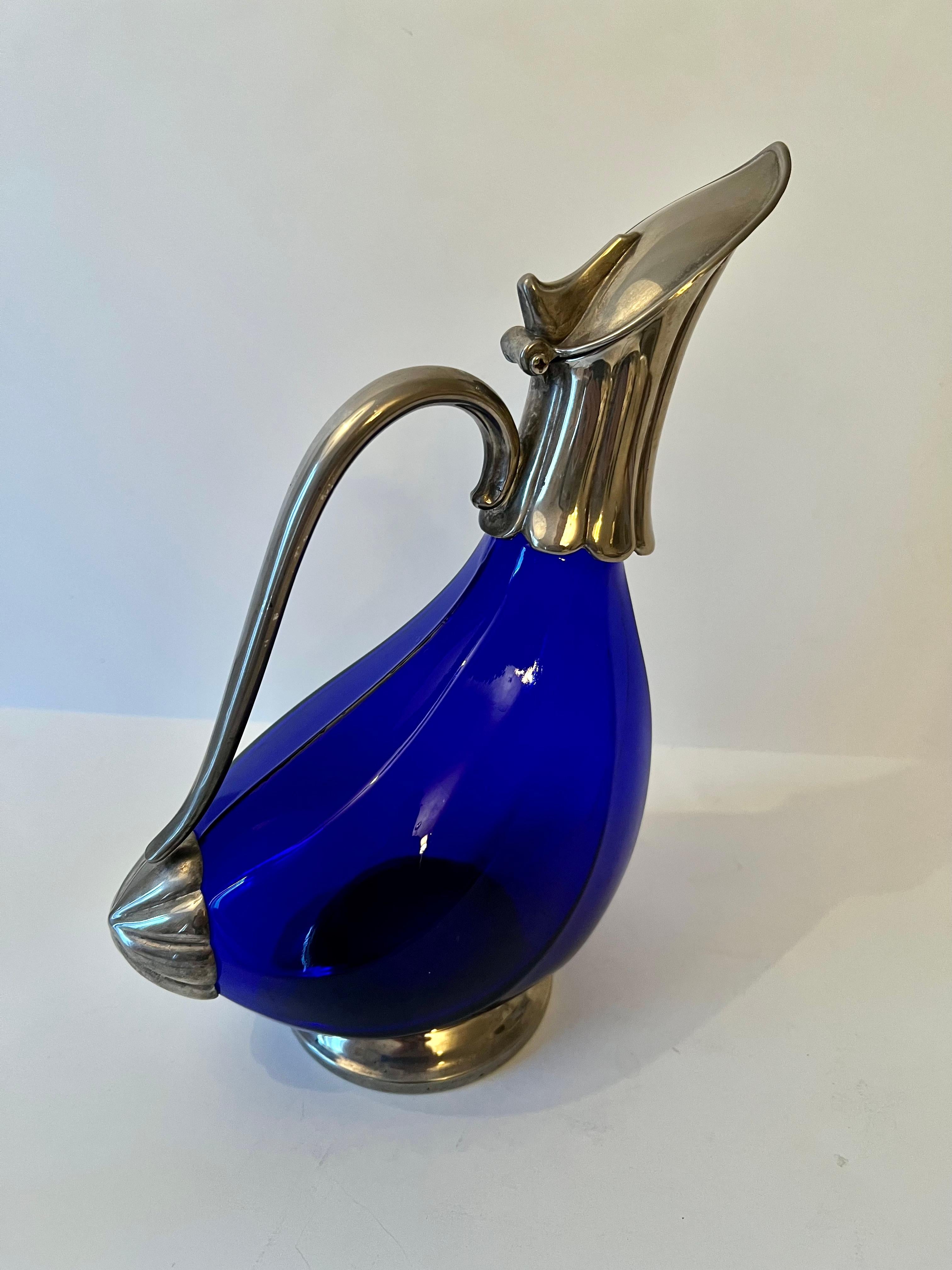 20th Century Cobalt Blue Decanter with Handle and Covered Spout For Sale