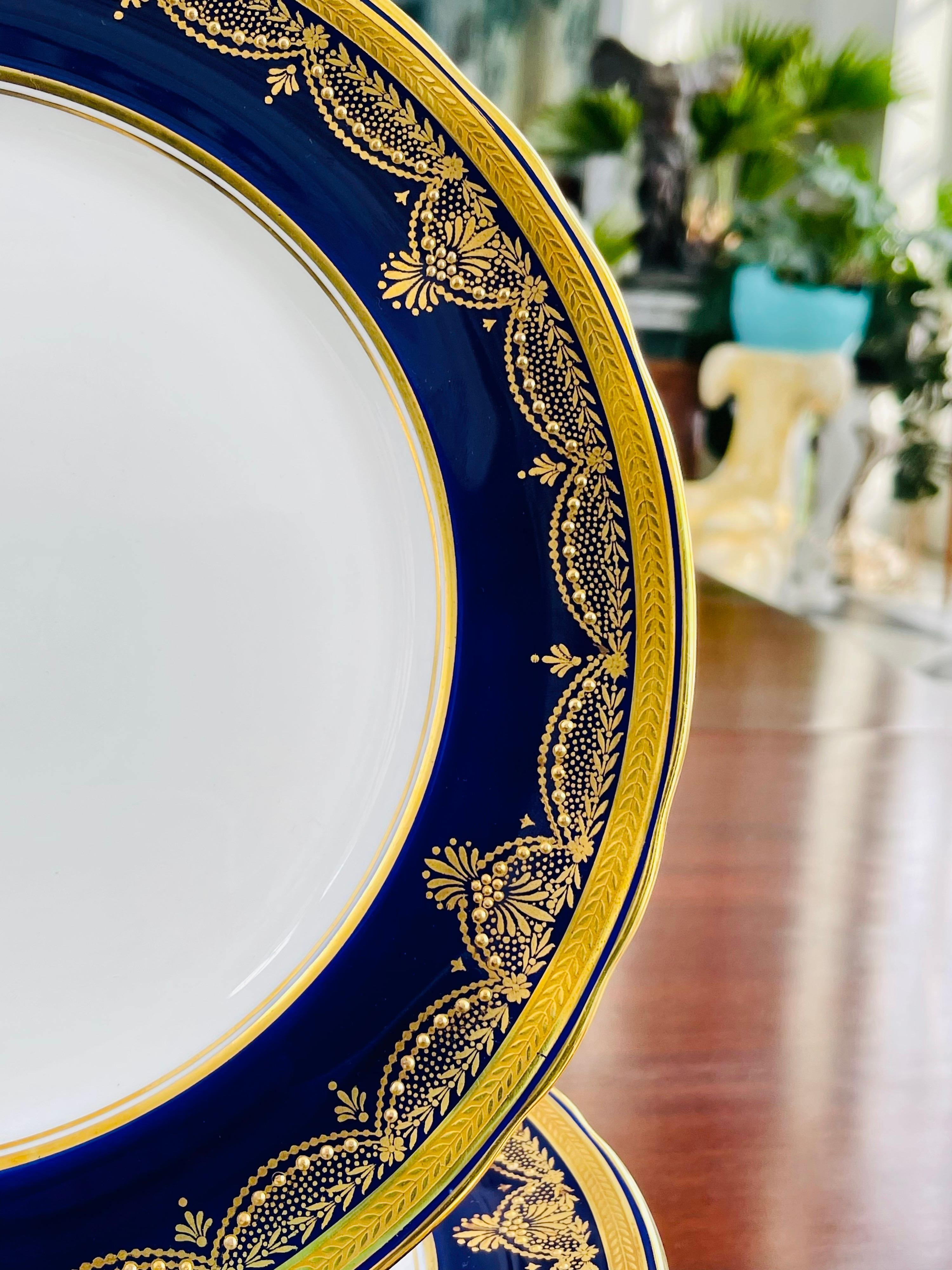 Hand-Painted Cobalt Blue Diner Plate Set For Sale