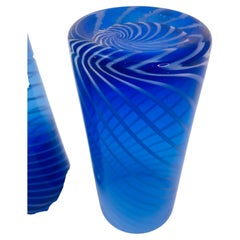Set of 4 Vintage Cobalt Blue Spiral-Thread Hand-Blown Highball Tumblers