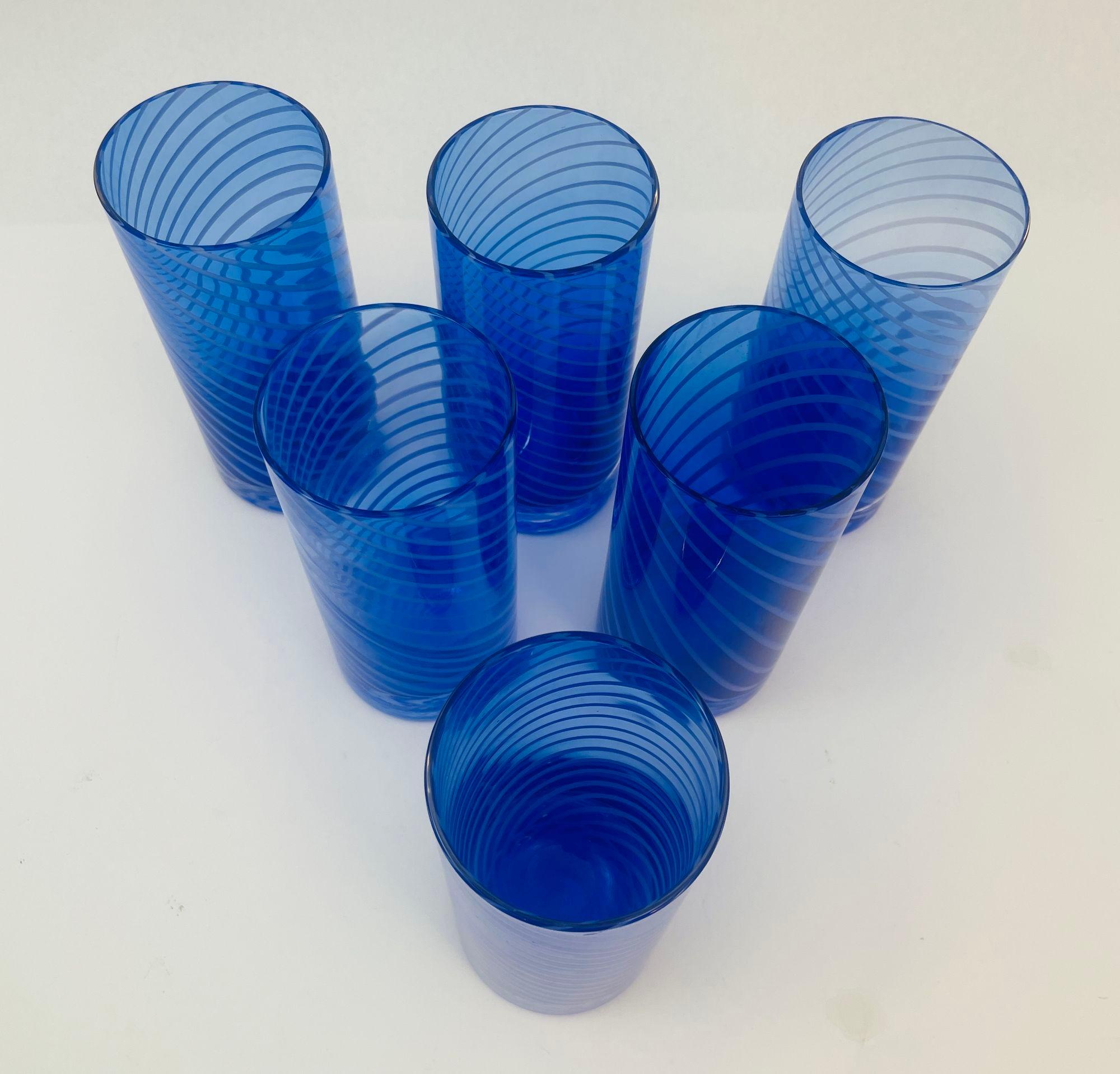 Cobalt Blue Drinking Glasses Set of 6 Spiral Italian Tumblers 1980s 4