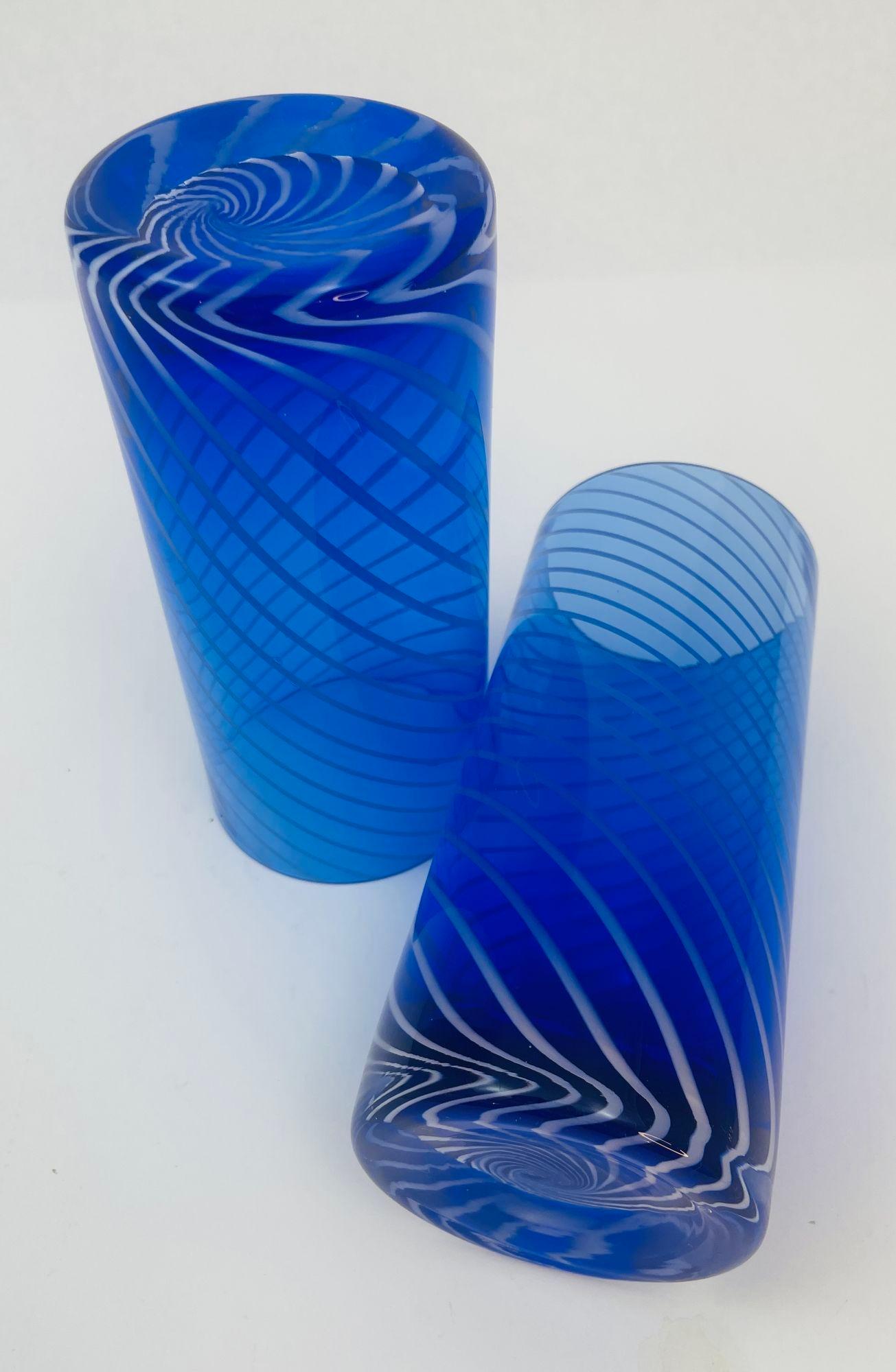 Cobalt Blue Drinking Glasses Set of 6 Spiral Italian Tumblers 1980s 9