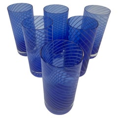 Cobalt Blue Drinking Glasses Set of 6 Spiral Italian Tumblers 1980s