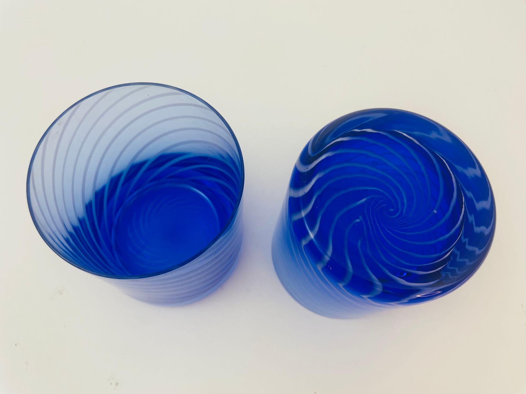 Juego de 4 copas azul cobalto espiral Italia años 80 en Bueno estado para la venta en North Hollywood, CA