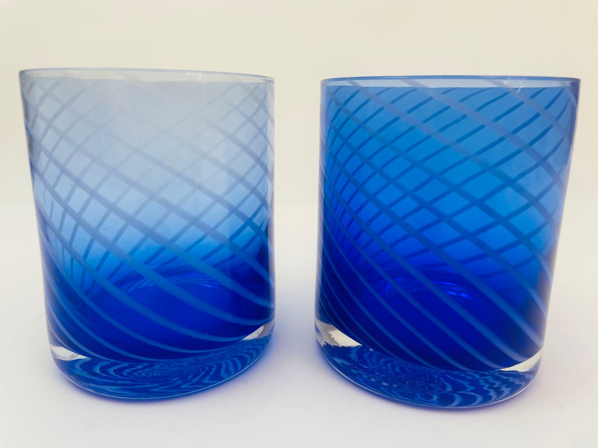 Juego de 4 copas azul cobalto espiral Italia años 80 siglo XX en venta