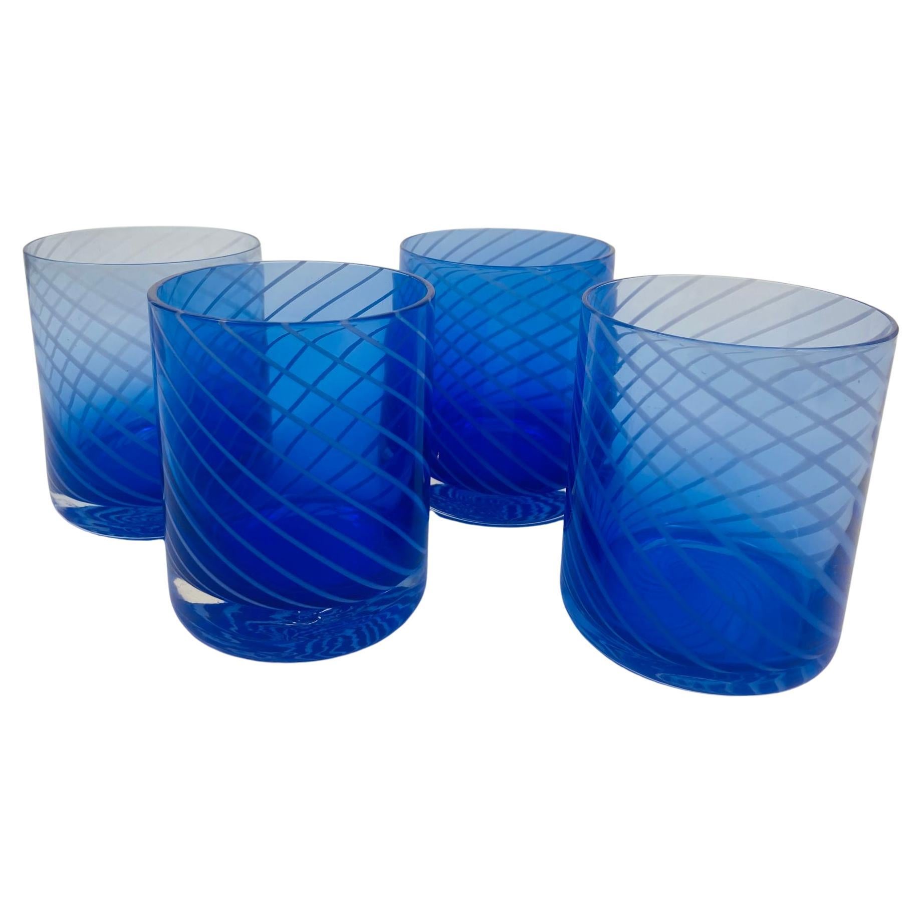 Set di 4 bicchieri da bere blu cobalto Spiral Lowball Italia anni '80