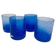 Set di 4 bicchieri da bere blu cobalto Spiral Lowball Italia anni '80