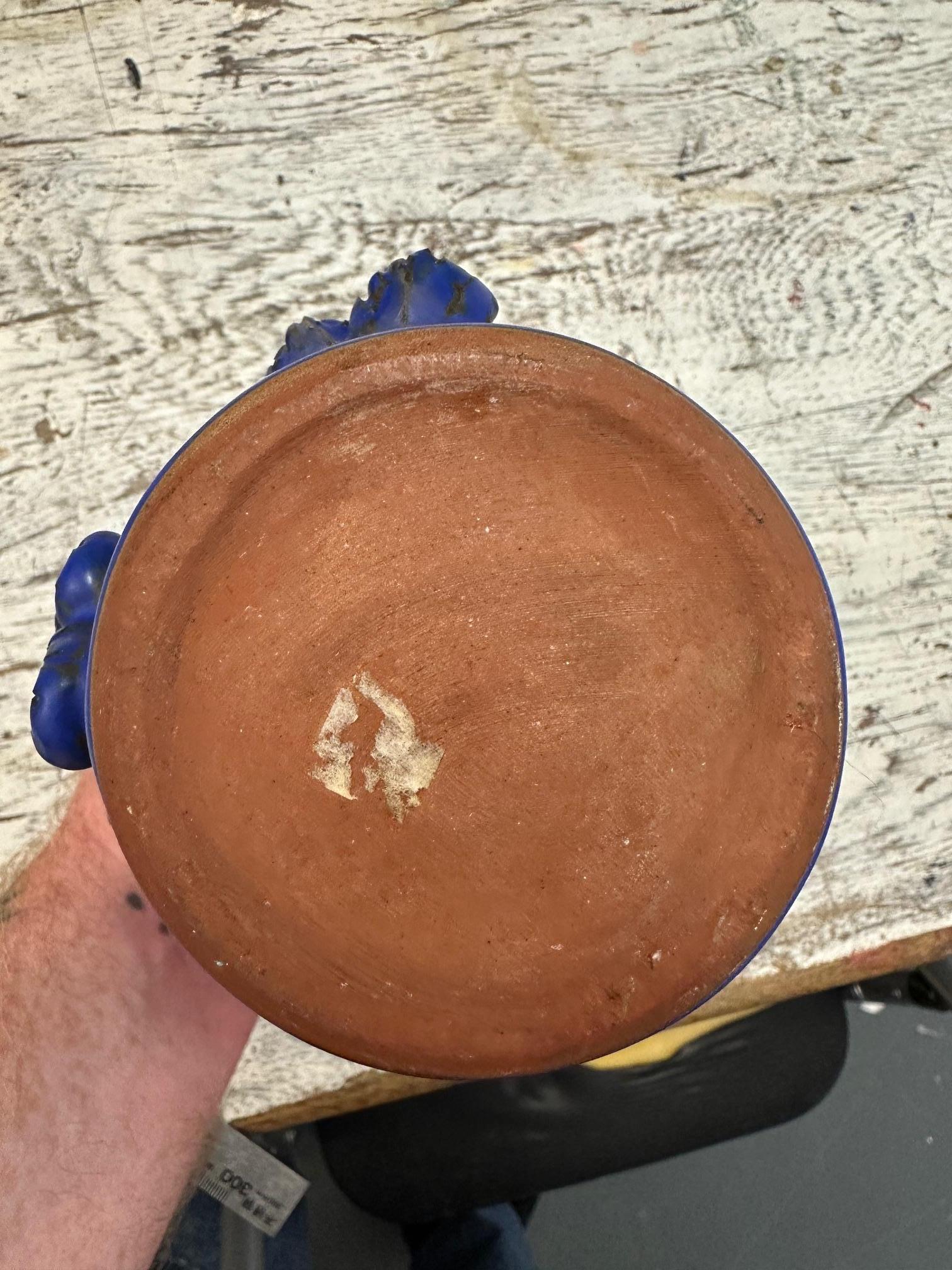 Cobalt Blue Drip-Glaze Studio Pottery Vase with Marine Relief, England, 1980s For Sale 2