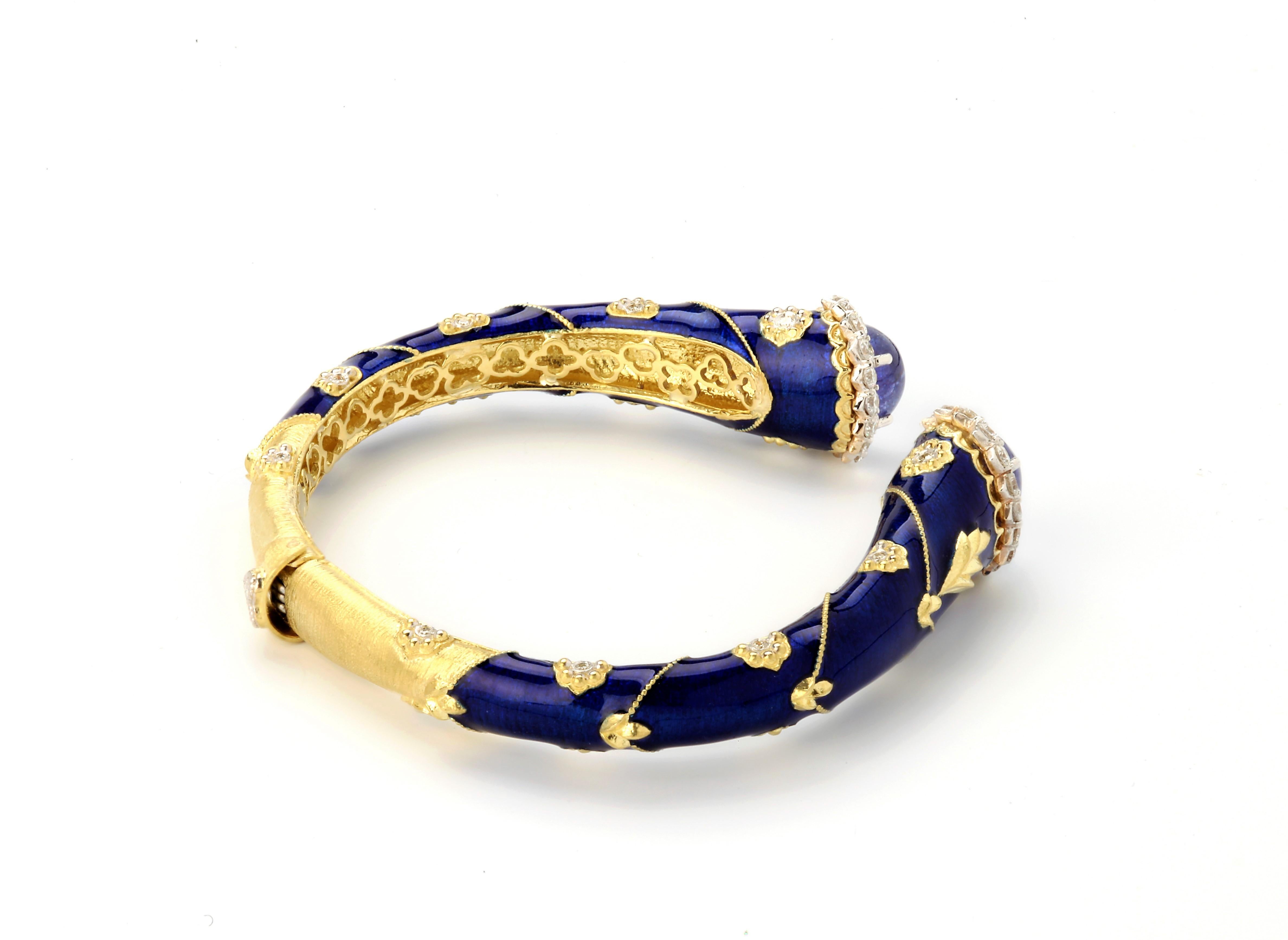 Stambolian 18K Gold Diamond Cobalt Blue Enamel Cabochon Tanzanite Bangle

NO RESERVE PRICE

From the 