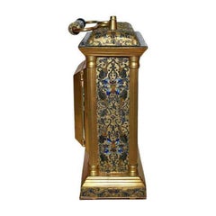 Cobalt Blue Enameled Cloisonne Carriage or Mantle Clock with Carrying Handles