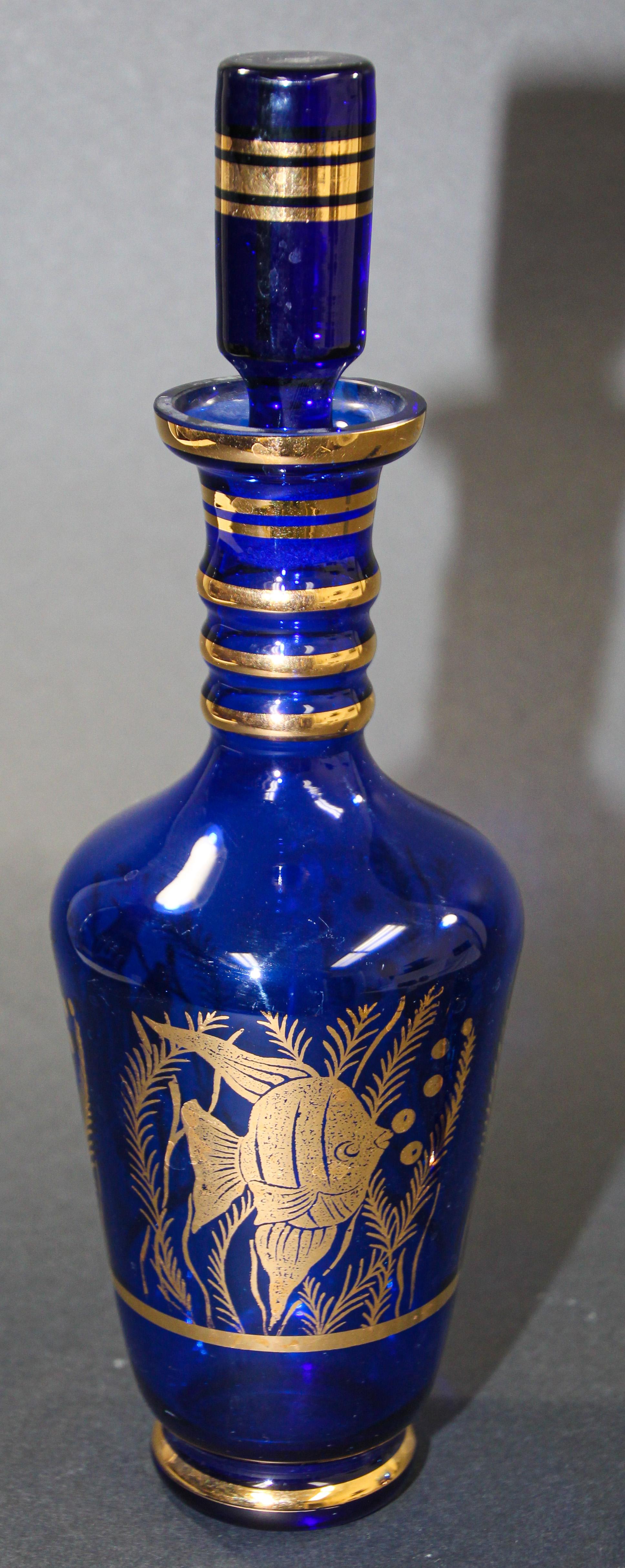 blue glass decanter set
