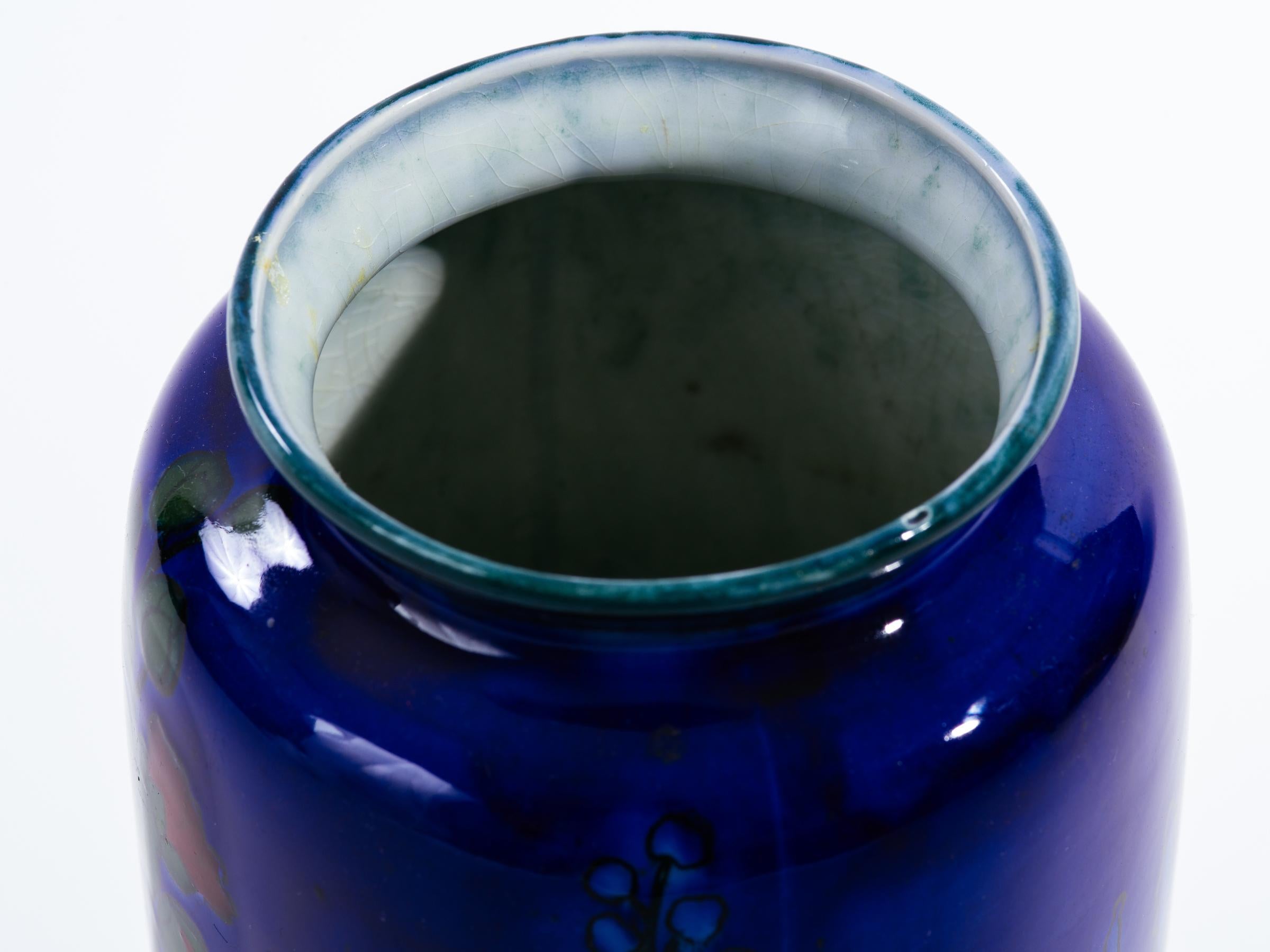 20th Century Cobalt Blue English Art Deco Hollyhock Vase by Adderley