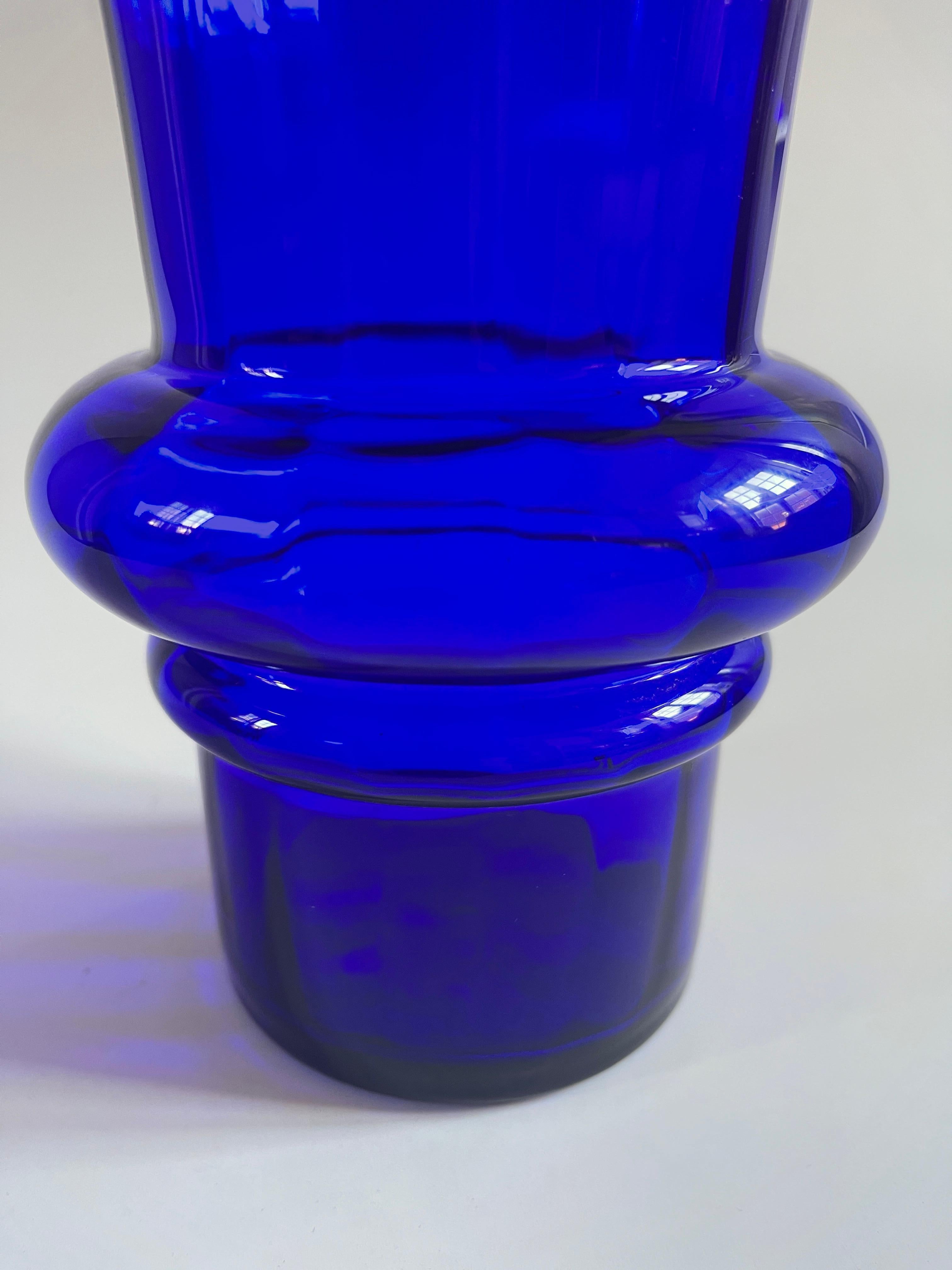 Scandinavian Modern Cobalt Blue Fluted Danish Glass Vase For Sale