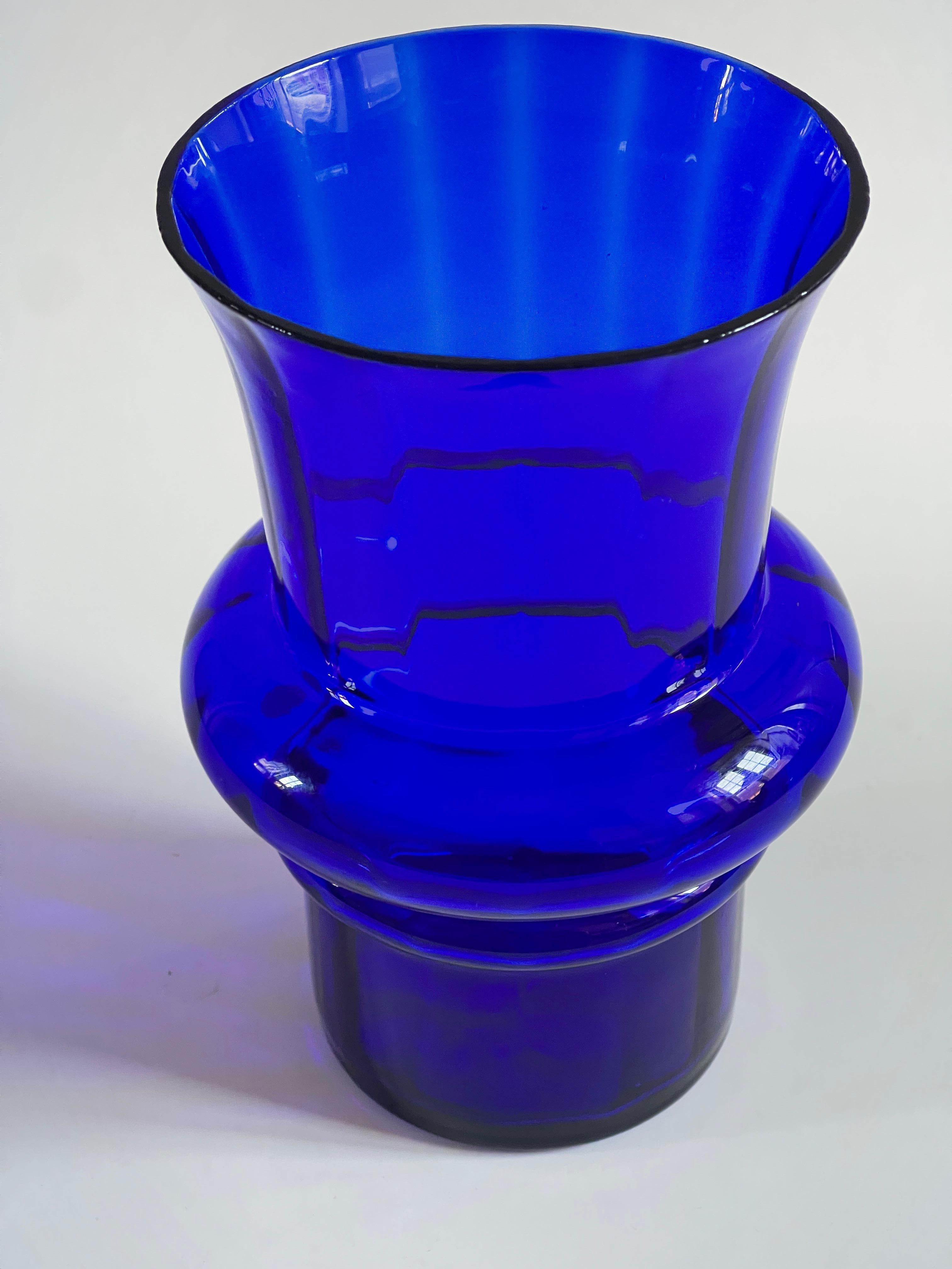 Molded Cobalt Blue Fluted Danish Glass Vase For Sale