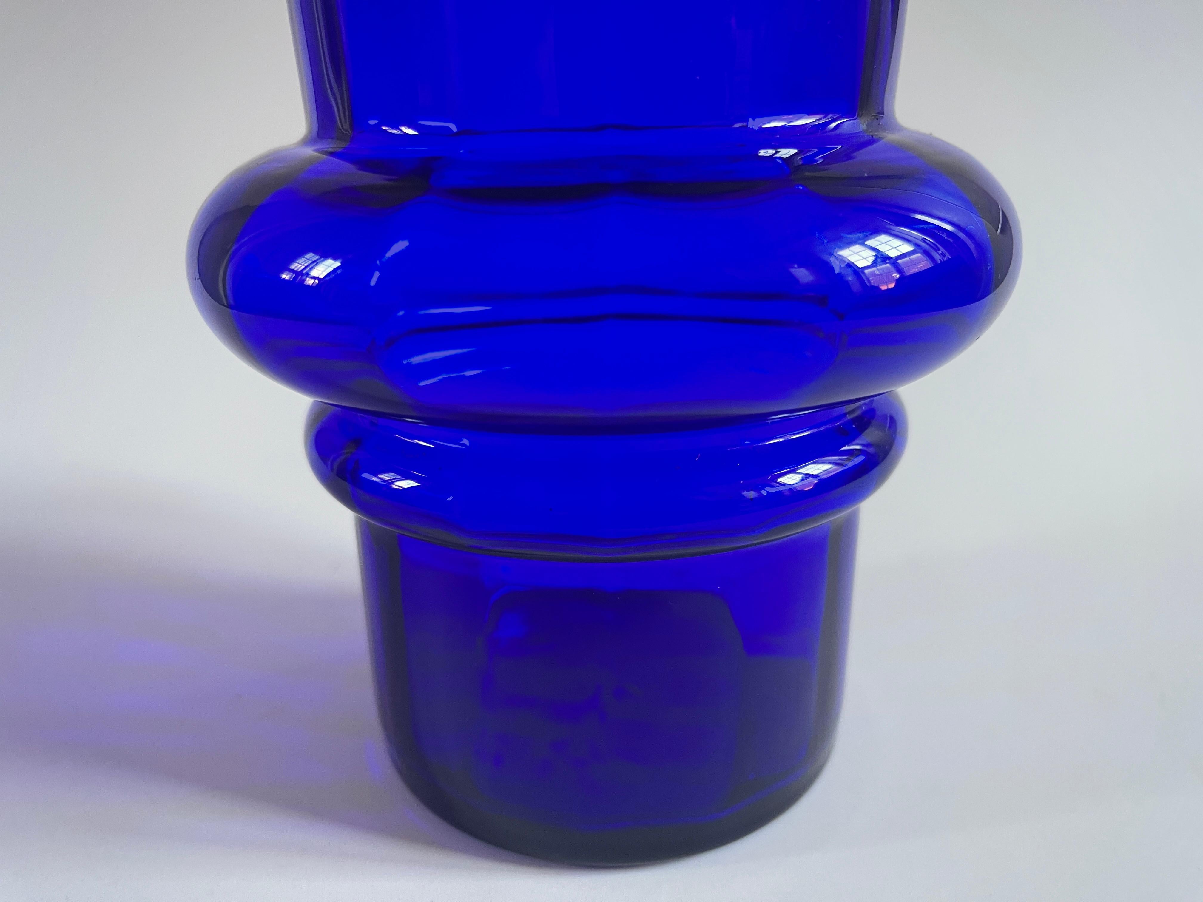 Cobalt Blue Fluted Danish Glass Vase In Good Condition For Sale In New York, NY