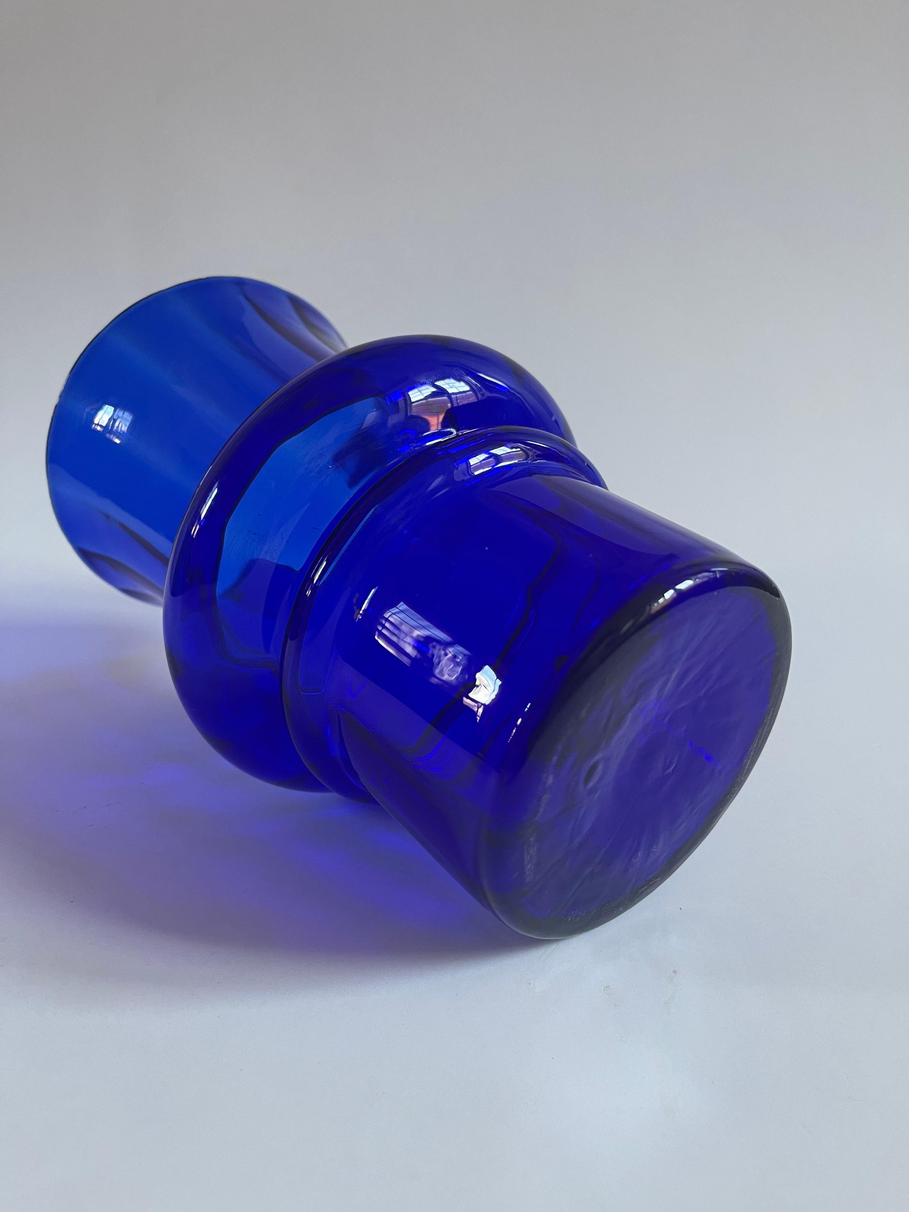 Art Glass Cobalt Blue Fluted Danish Glass Vase For Sale