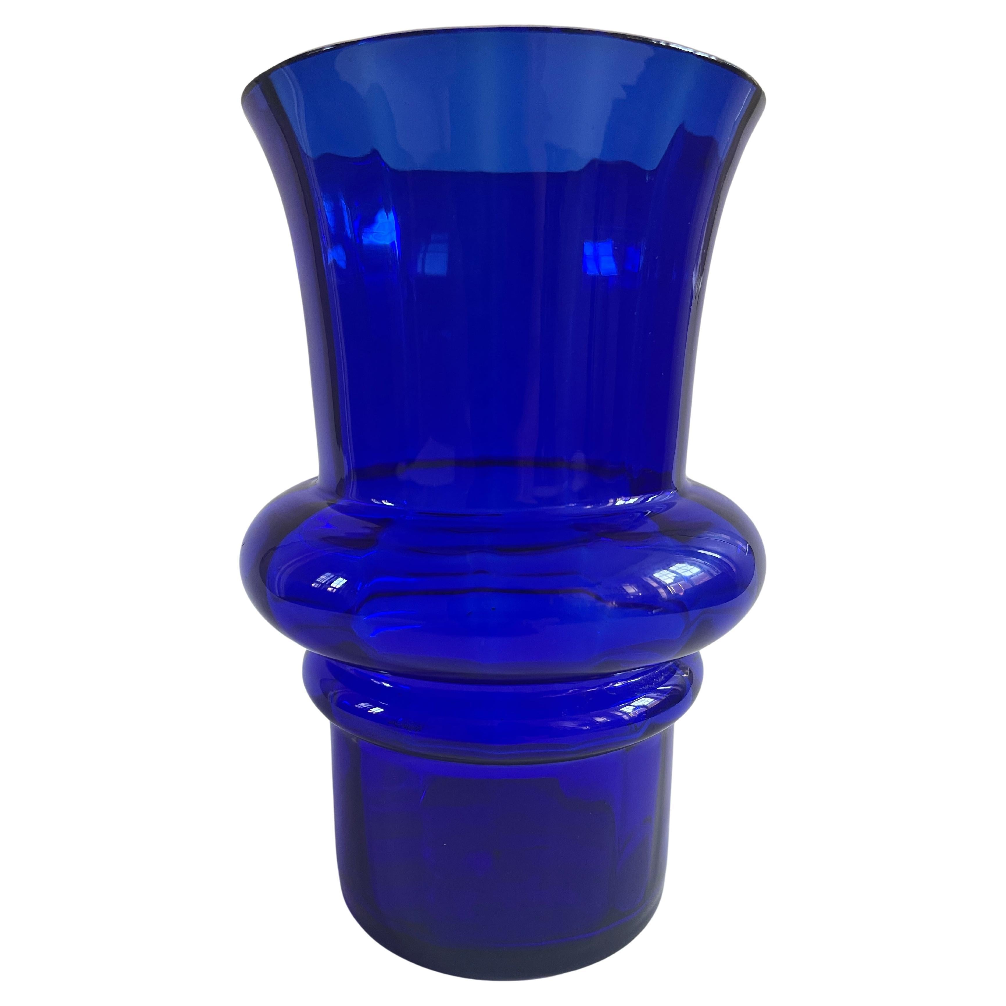 Cobalt Blue Fluted Danish Glass Vase For Sale