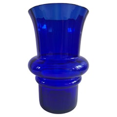 Vintage Cobalt Blue Fluted Danish Glass Vase