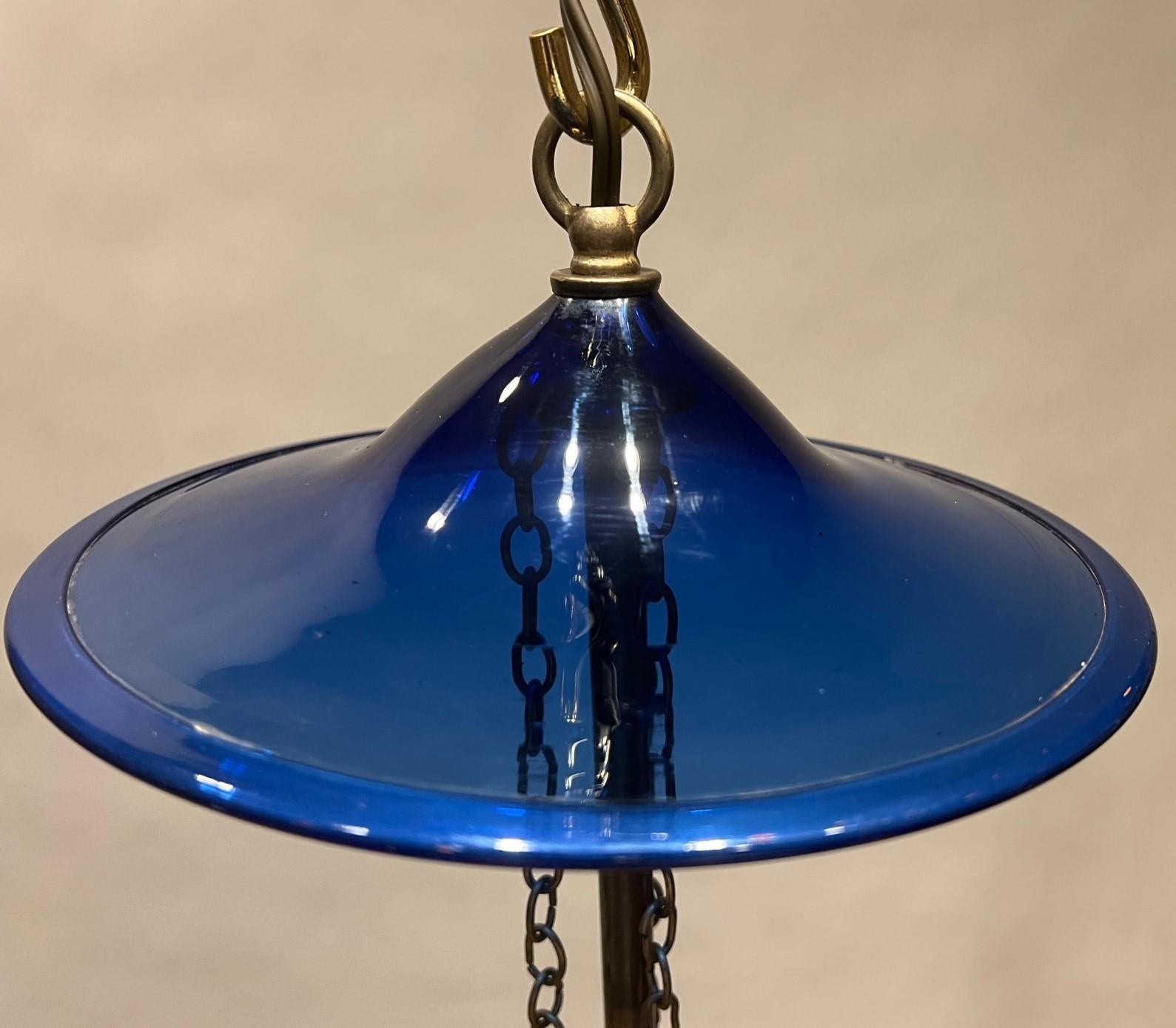 Neoclassical Cobalt Blue Foliate Etched 3-Light Bell Jar Lantern