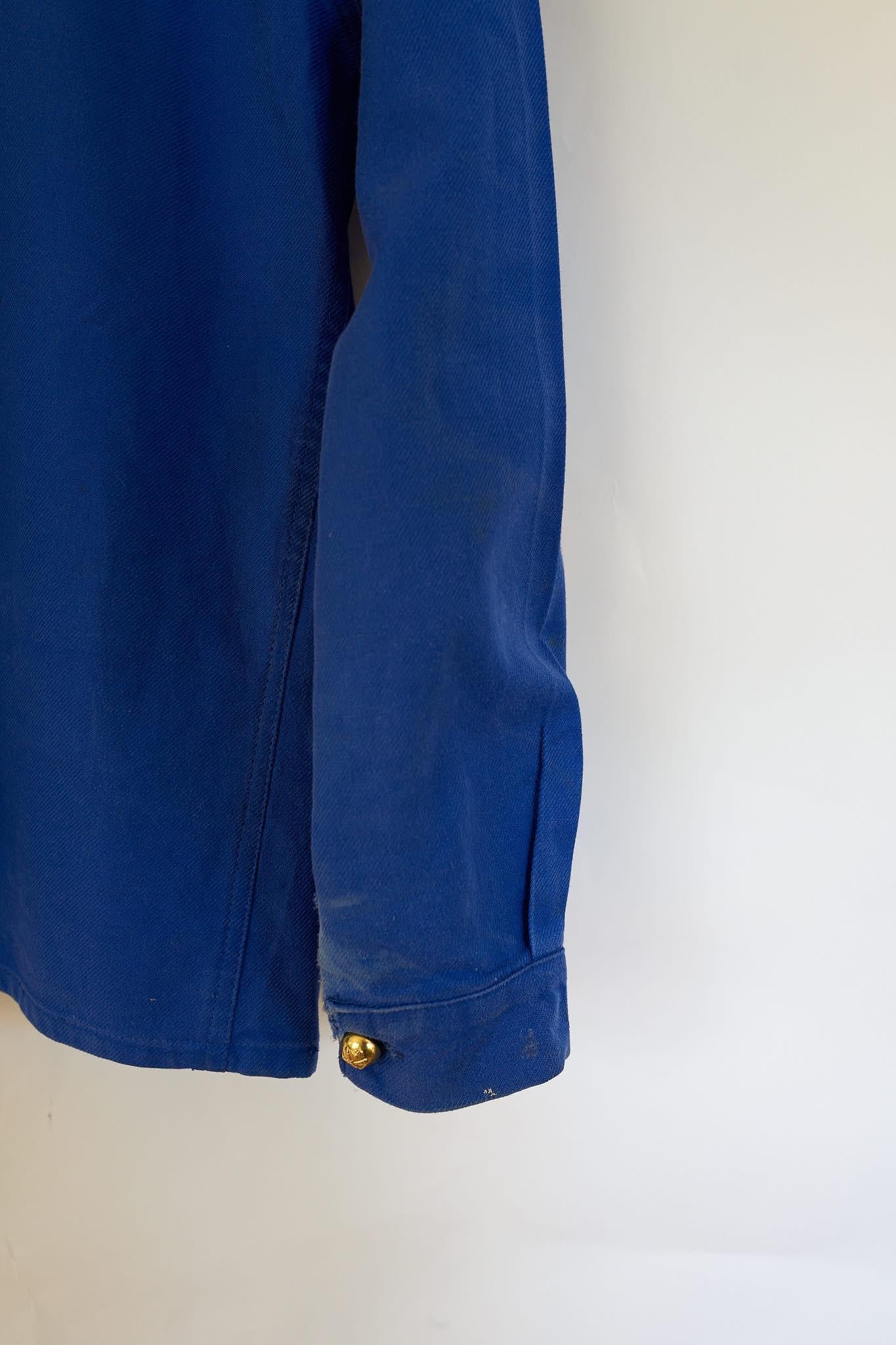 Cobalt Blue Blazer Jacket  French Work Wear Jacket Gold Tweed Medium J Dauphin In New Condition In Los Angeles, CA