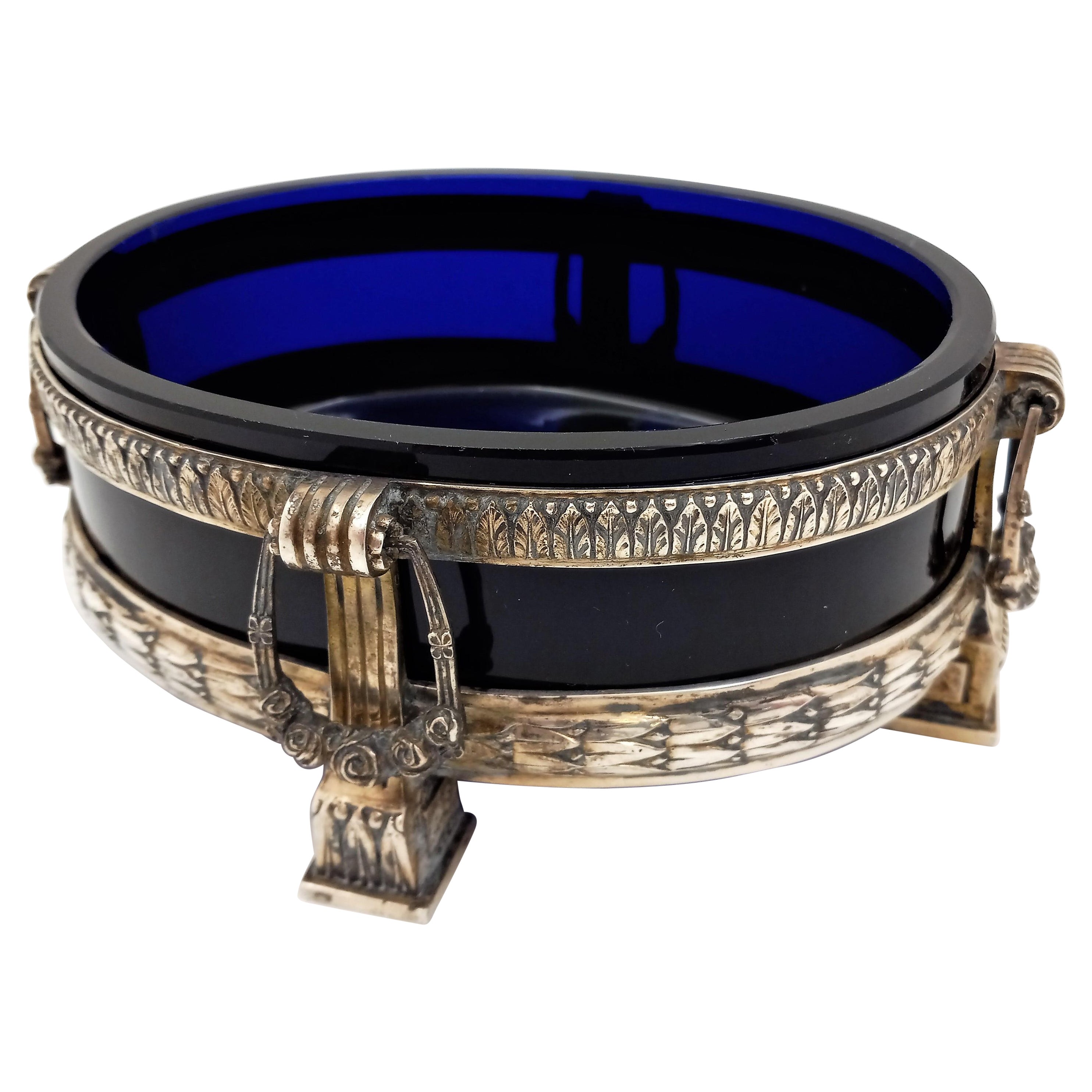 Cobalt Blue Glass Centerpiece with 800 Silver Base, 19th Century Germany