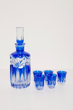 Cobalt Blue Glass Decanter with Stopper and Glasses, 20th Century, Europe, 1960s