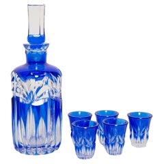 Cobalt Blue Glass Decanter with Stopper and Glasses, 20th Century, Europe, 1960s