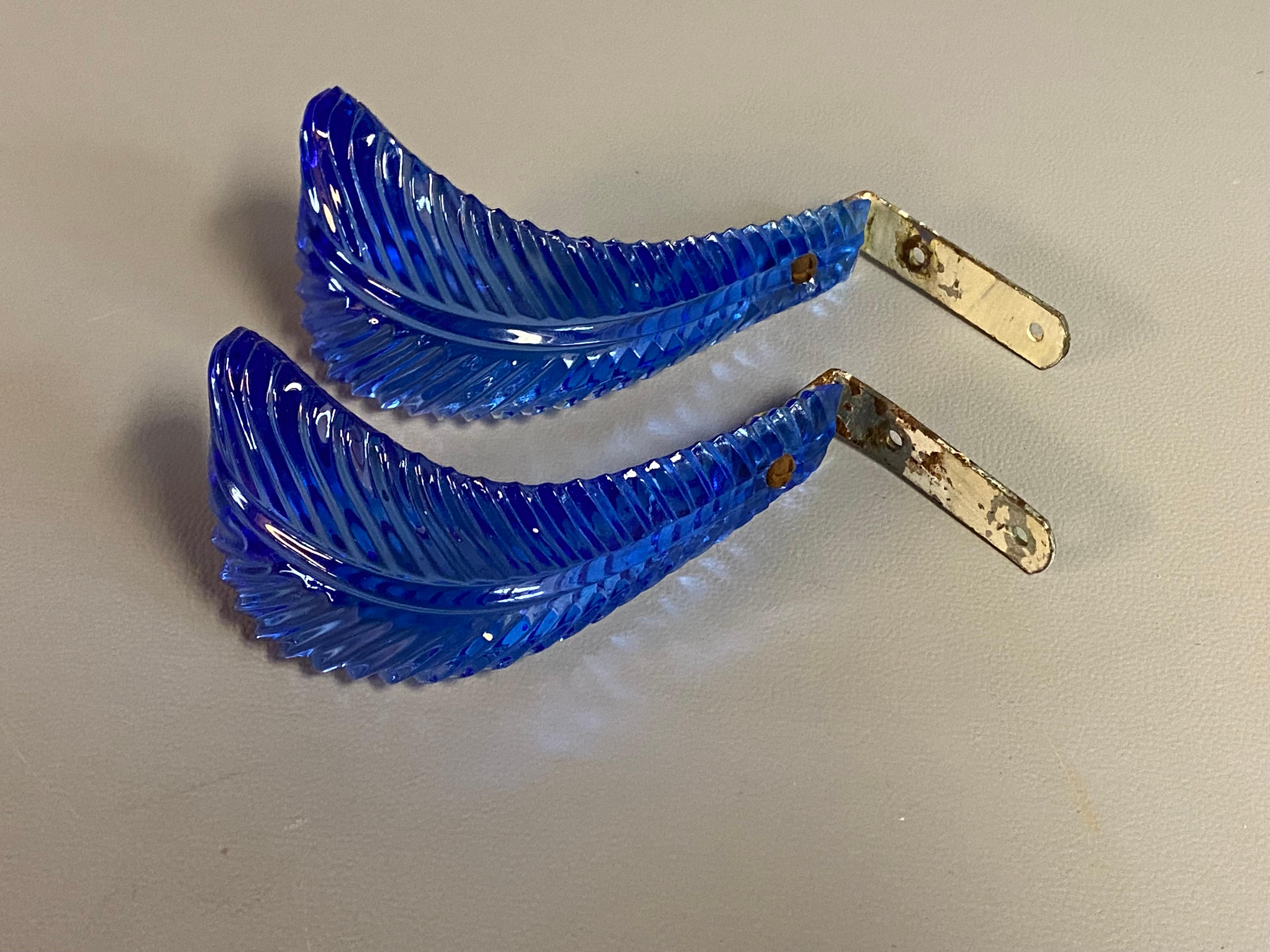 American Cobalt Blue Glass Feather Hollywood Regency Curtain Tie Backs