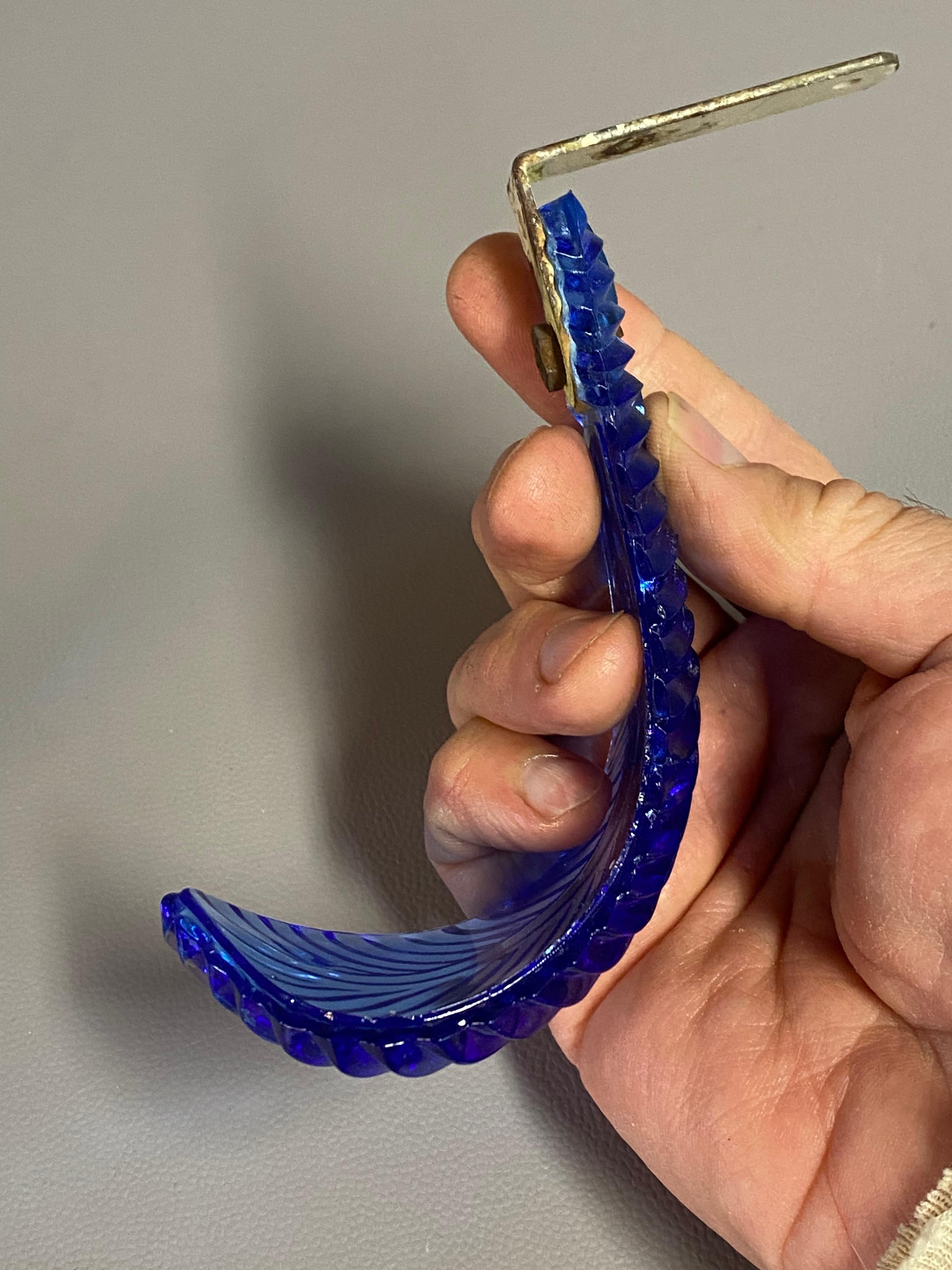 20th Century Cobalt Blue Glass Feather Hollywood Regency Curtain Tie Backs