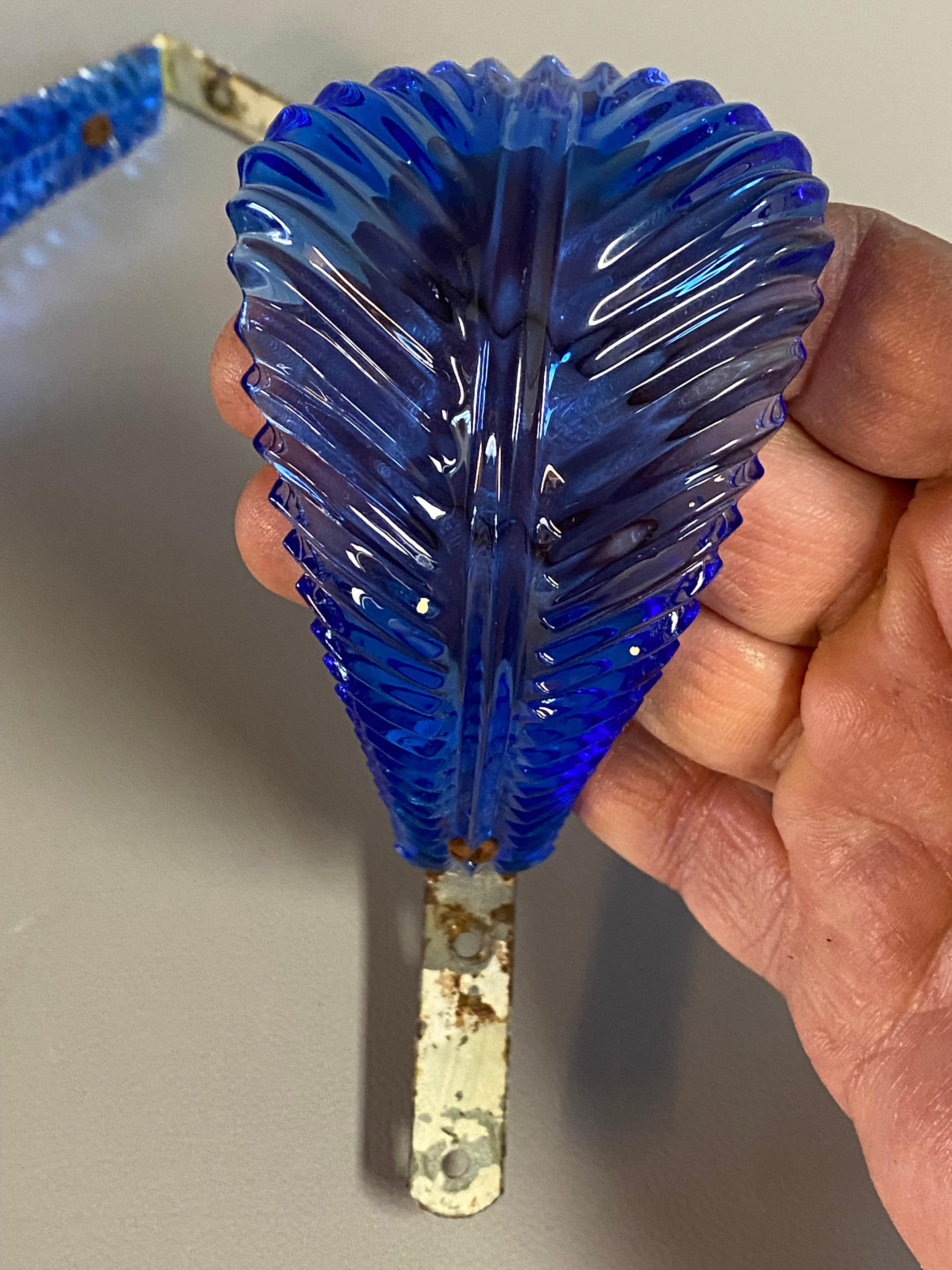 Metal Cobalt Blue Glass Feather Hollywood Regency Curtain Tie Backs