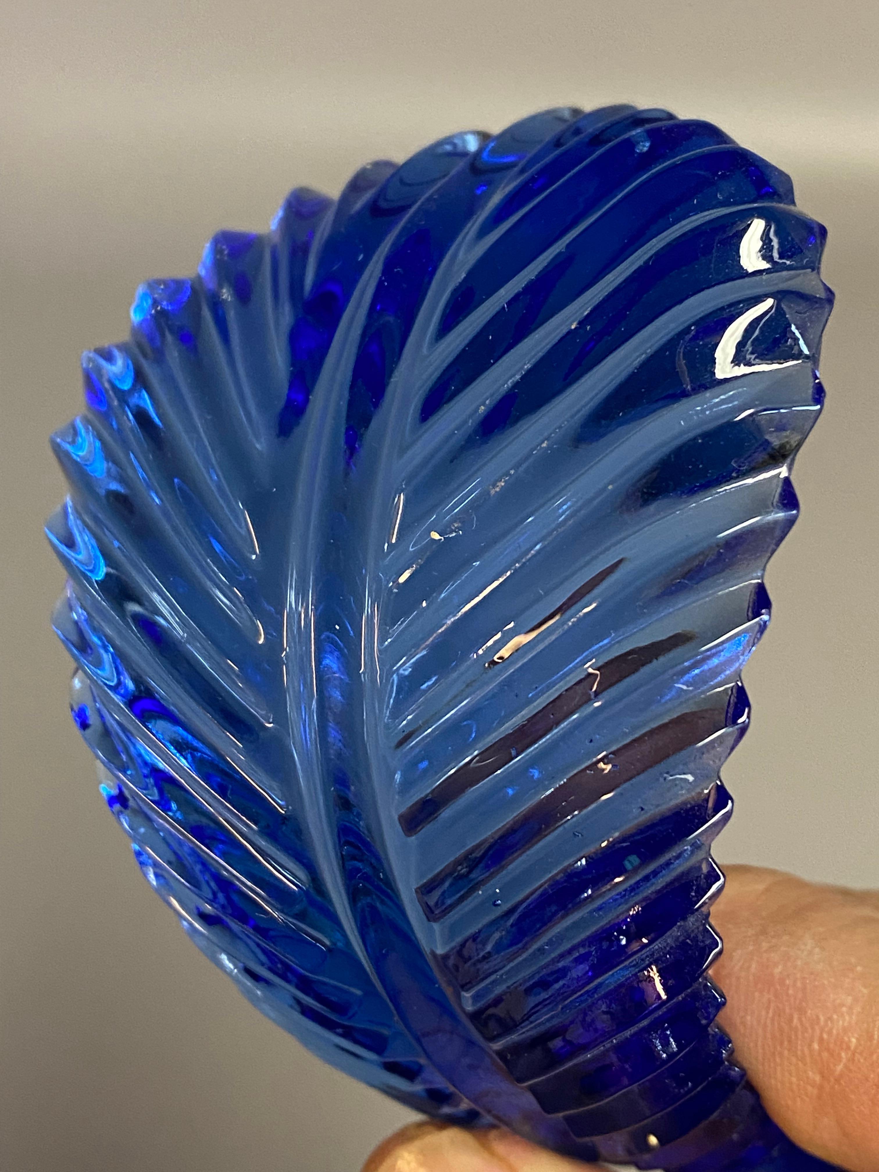 Cobalt Blue Glass Feather Hollywood Regency Curtain Tie Backs 1
