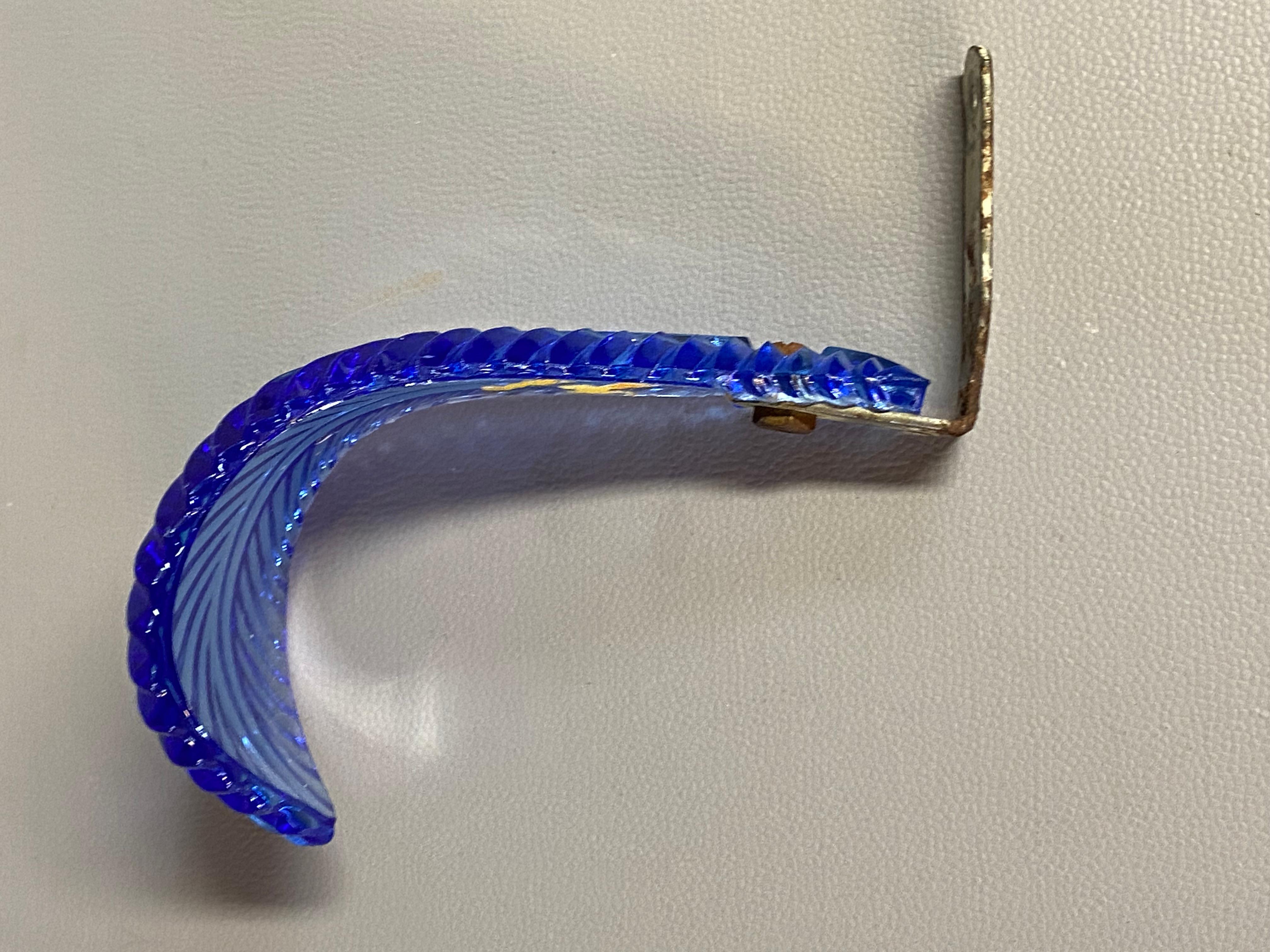 Cobalt Blue Glass Feather Hollywood Regency Curtain Tie Backs 2