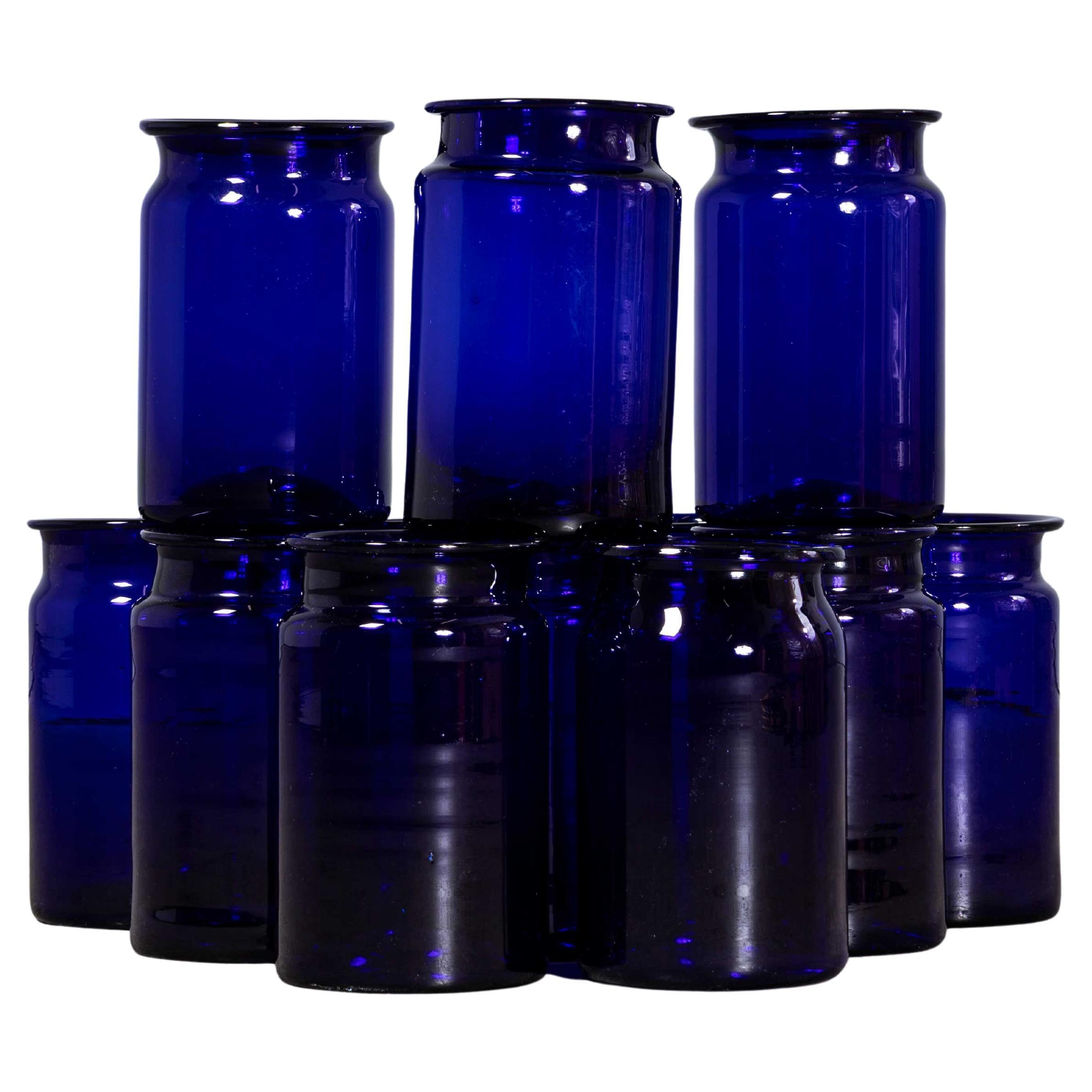 Cobalt Blue Glass Jar - Mid Height Vase - Mouth Blown For Sale