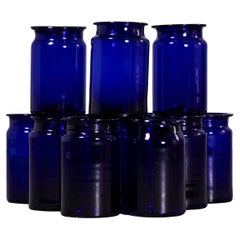 Pot en verre bleu cobalt - Vase de taille moyenne - Soufflé à la bouche