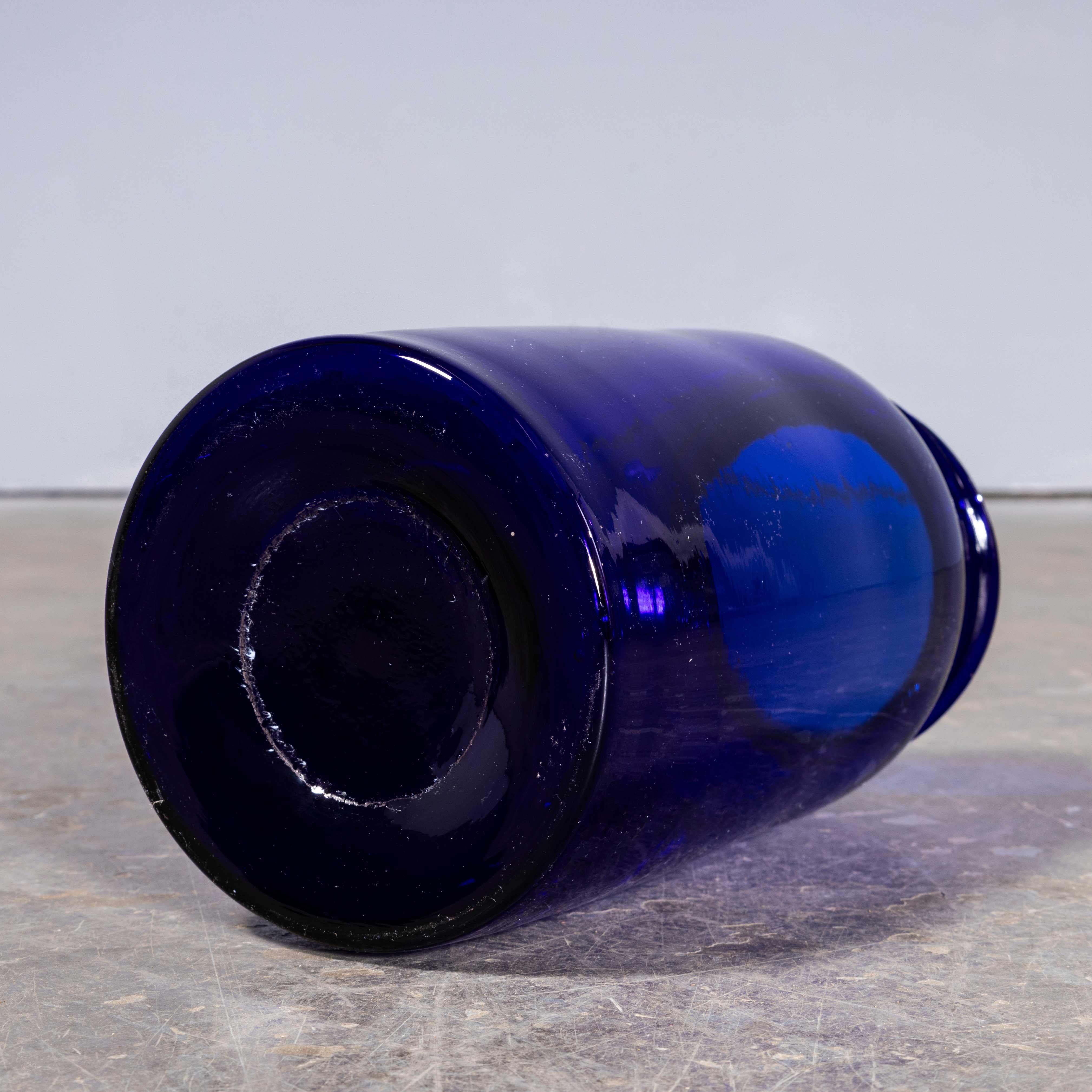 Contemporary Cobalt Blue Glass Jar – Tall Vase – Mouth Blown For Sale