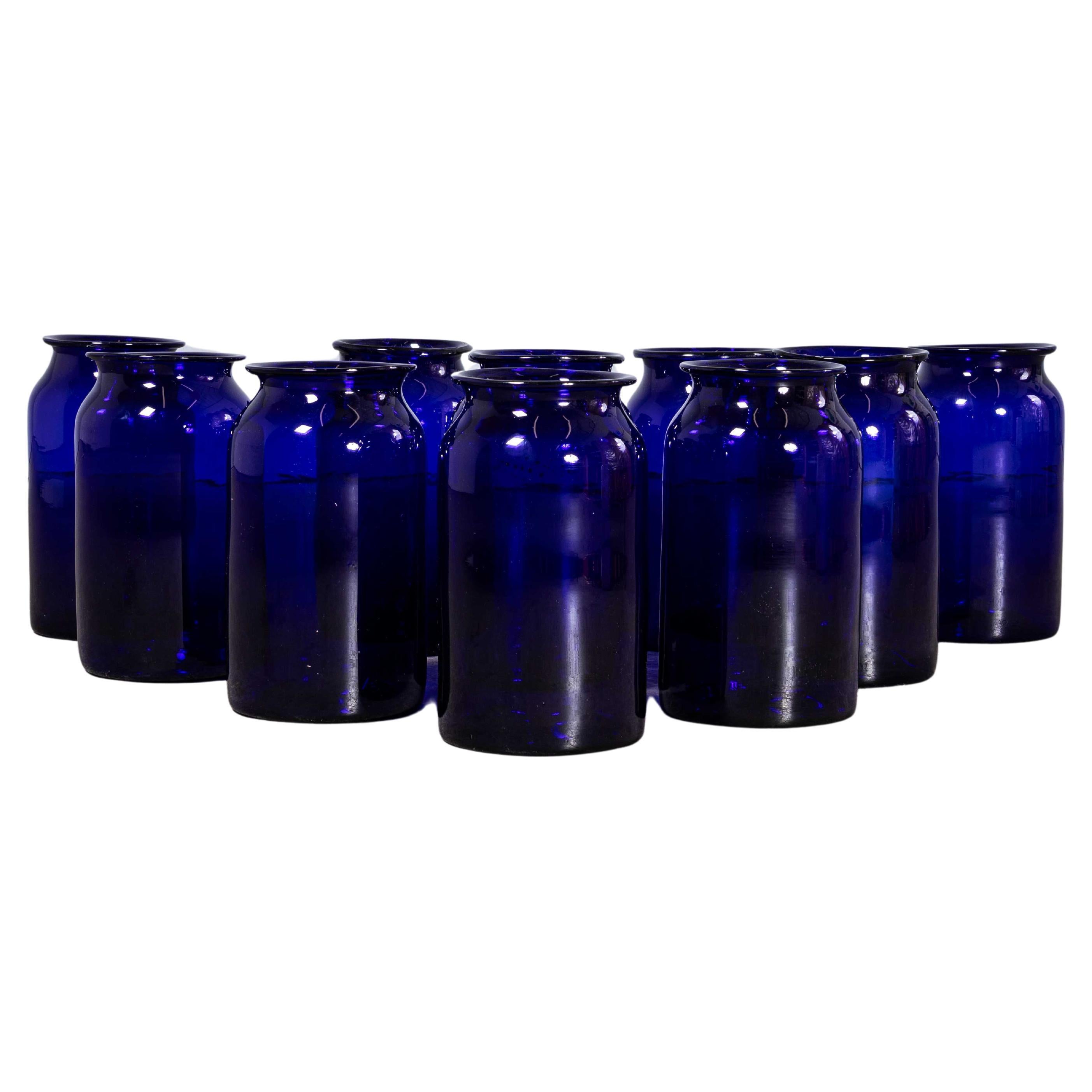 Cobalt Blue Glass Jar – Tall Vase – Mouth Blown For Sale