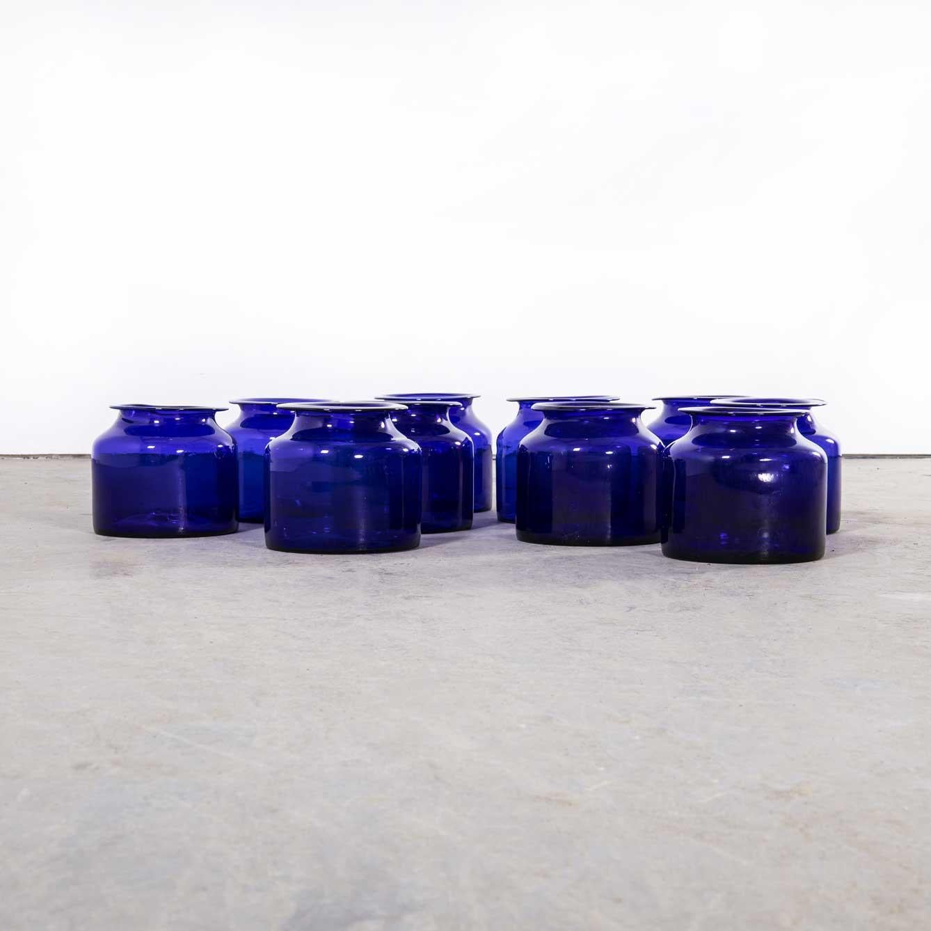 Cobalt Blue Glass Jars, Mouthblown In Good Condition For Sale In Hook, Hampshire