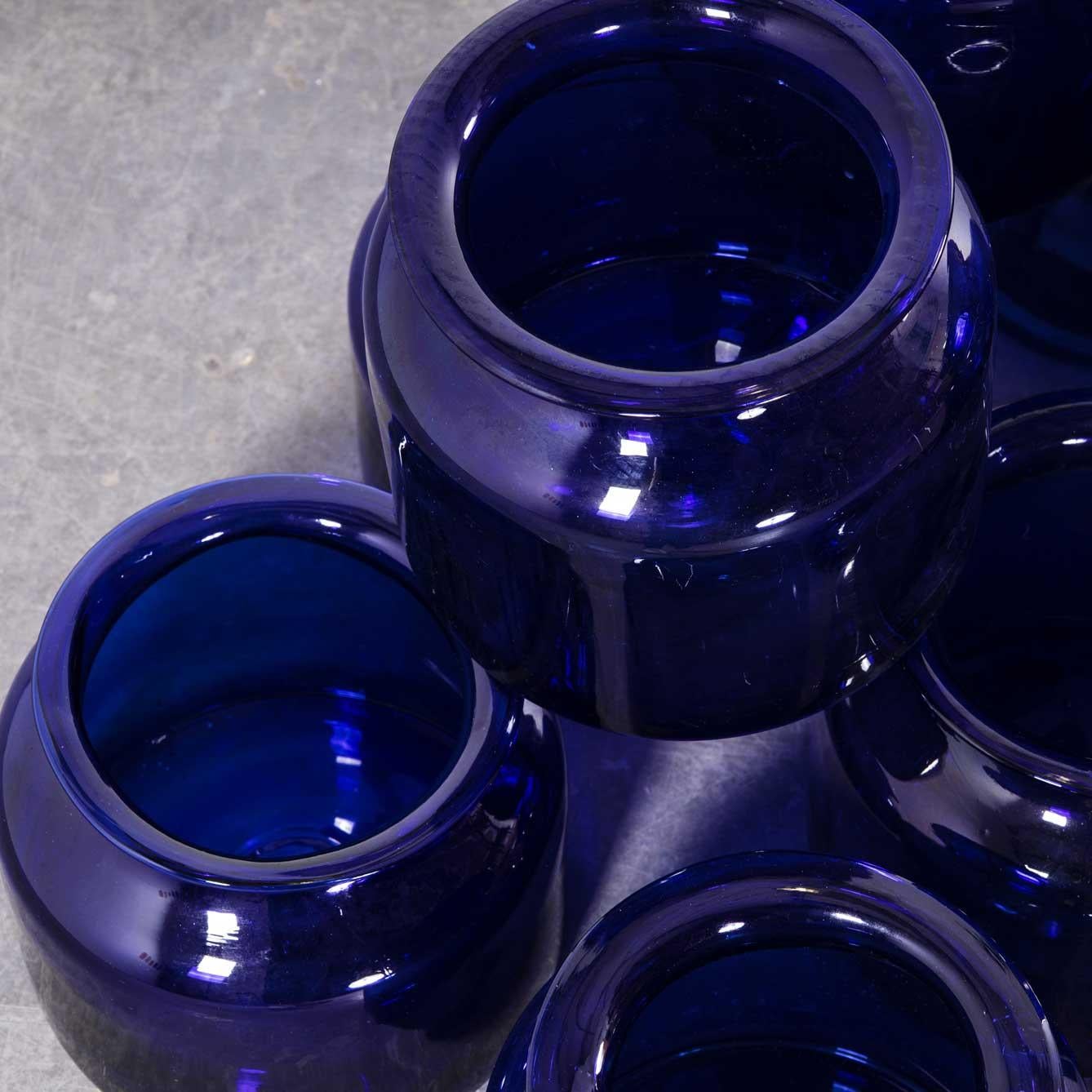 Mid-20th Century Cobalt Blue Glass Jars, Mouthblown For Sale